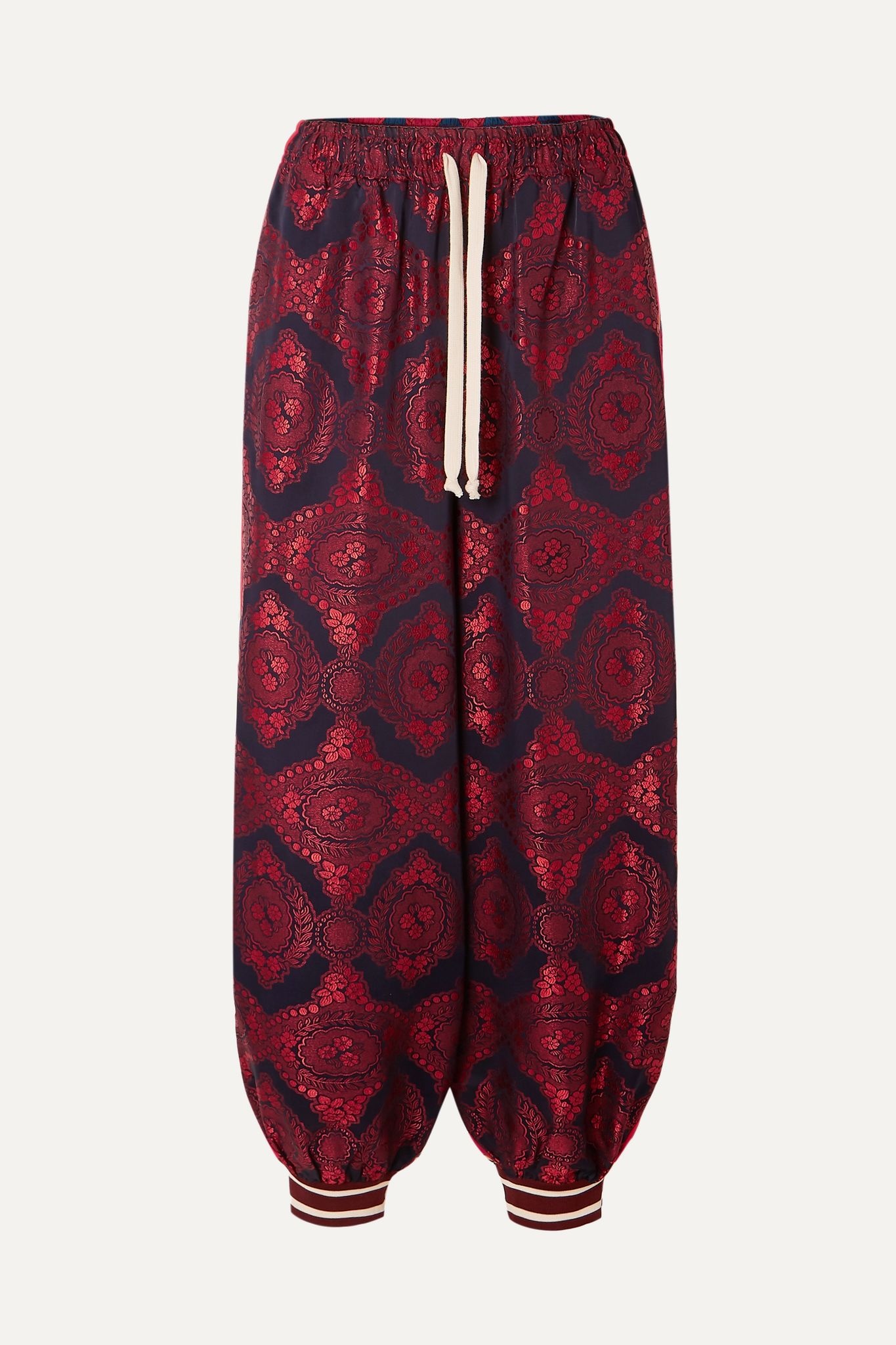 Floral-jacquard and printed silk-twill pants  - 1