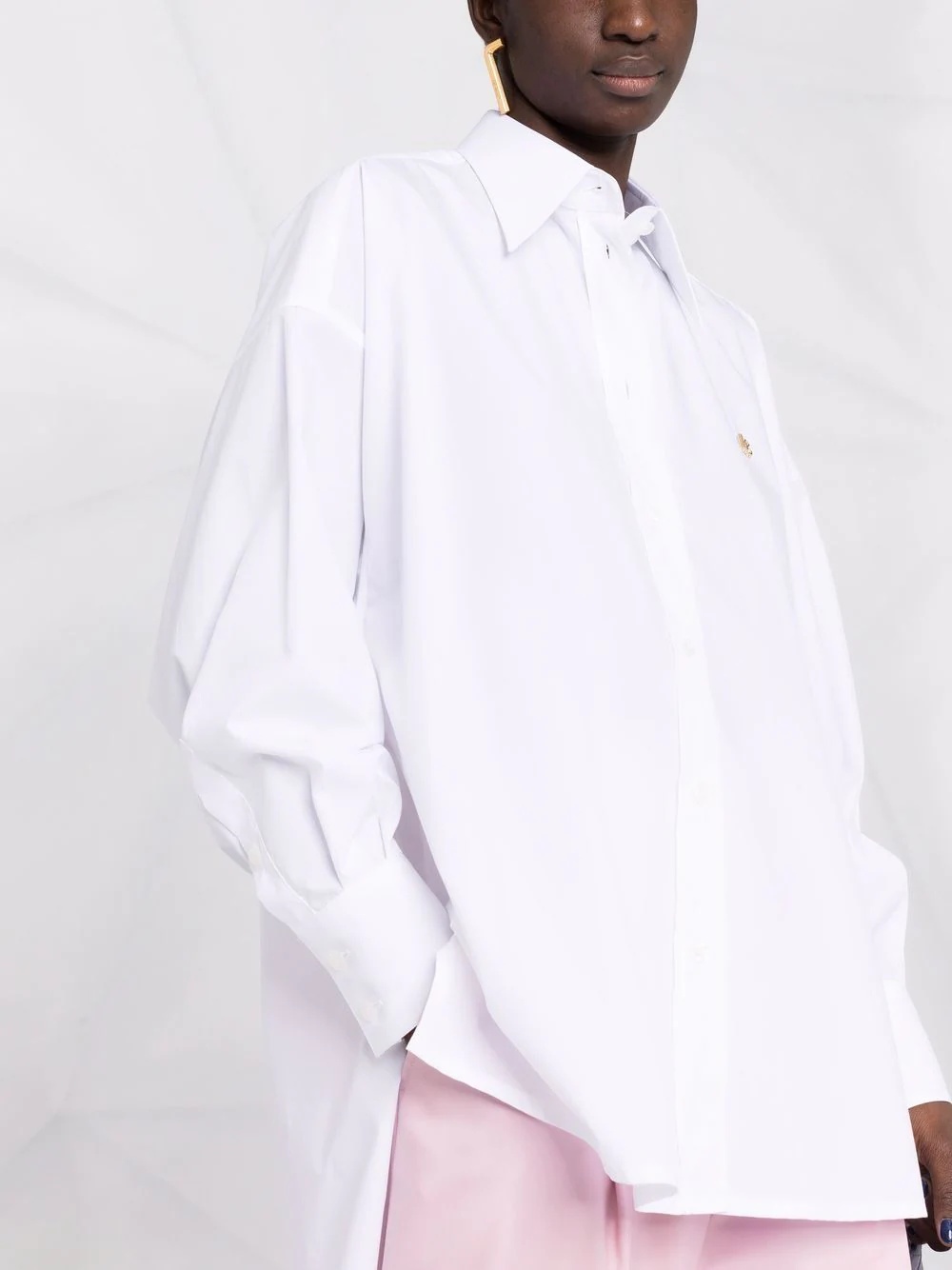 logo-plaque oversized cotton shirt - 5