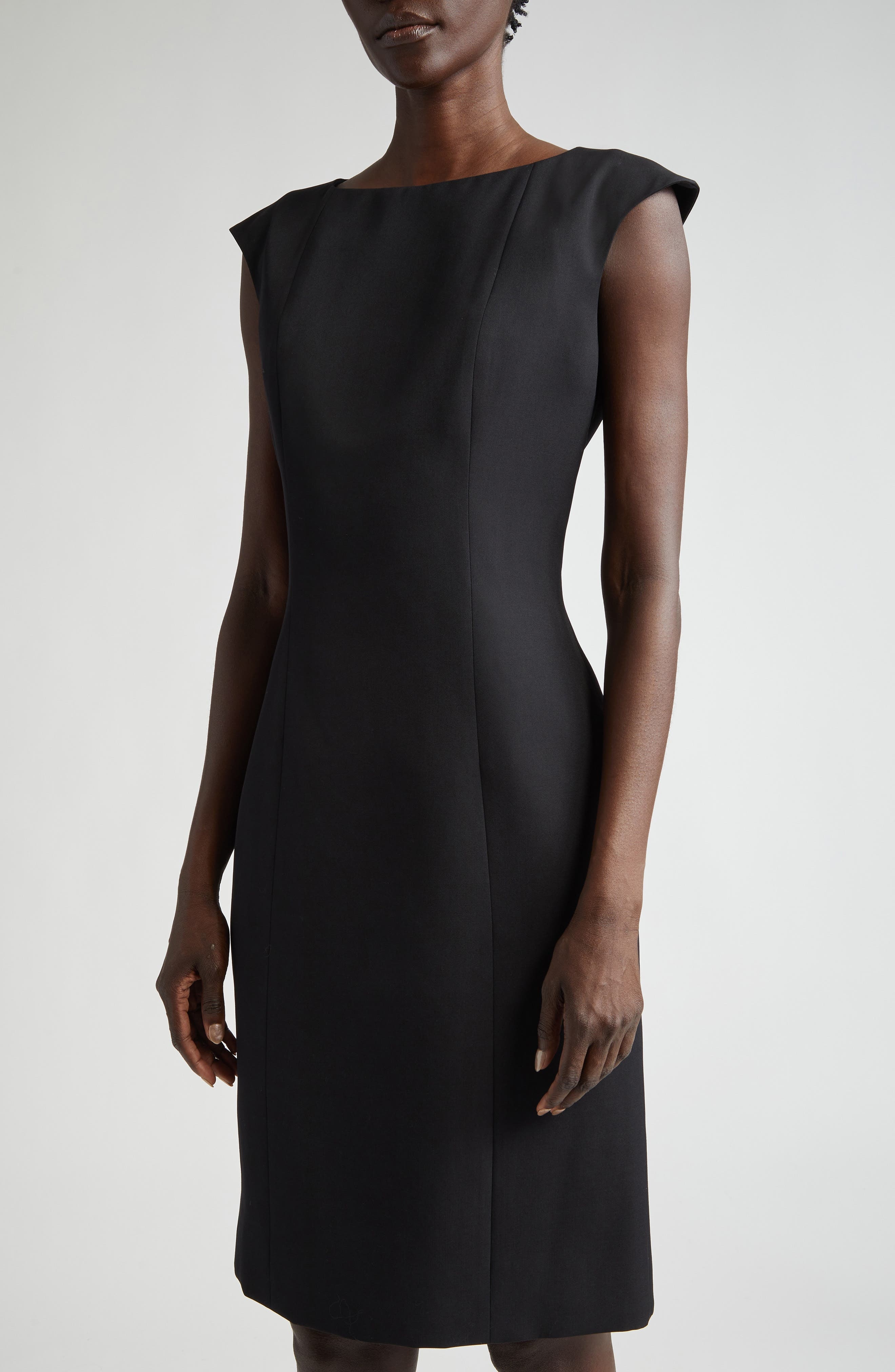 Alexander McQueen Cap Sleeve Wool Twill Dress in Black at Nordstrom - 4