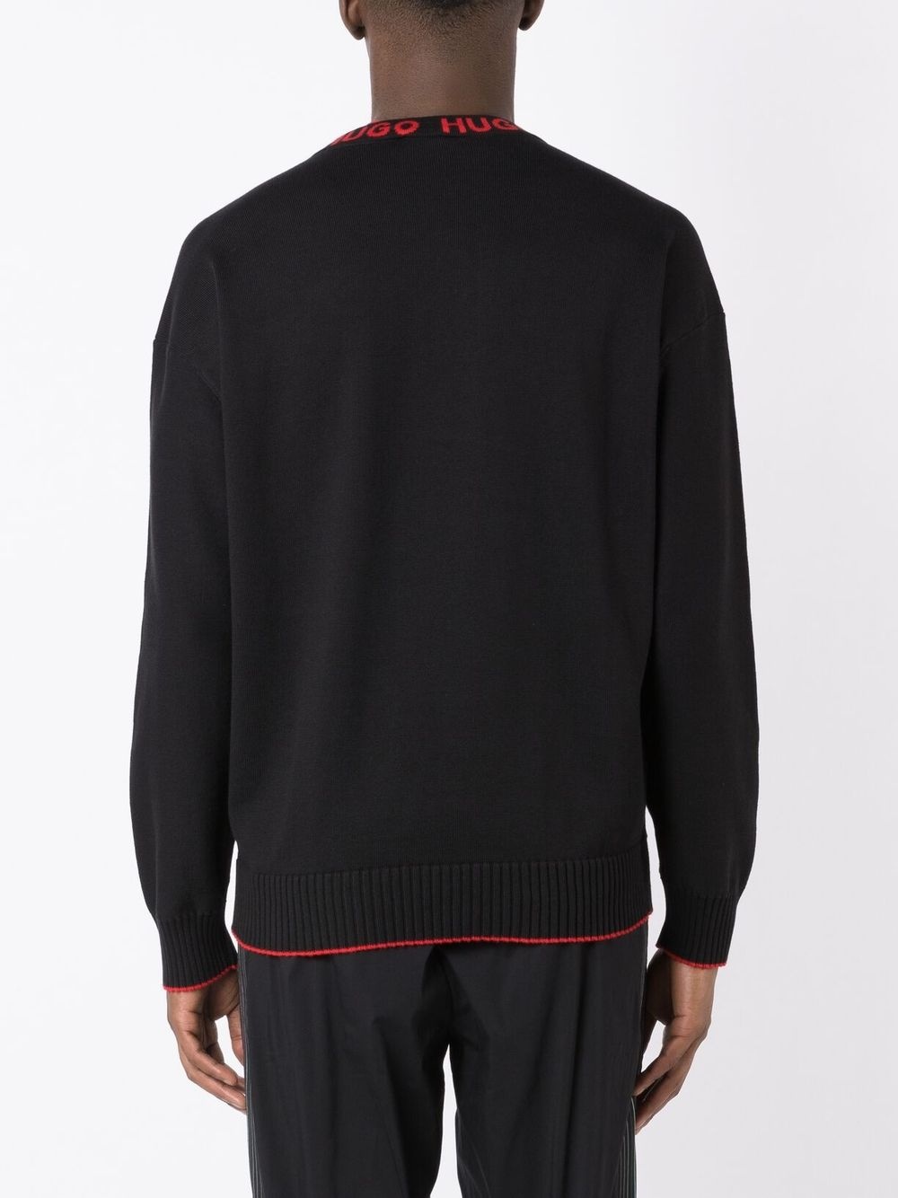logo-collar fine knit cotton jumper - 4