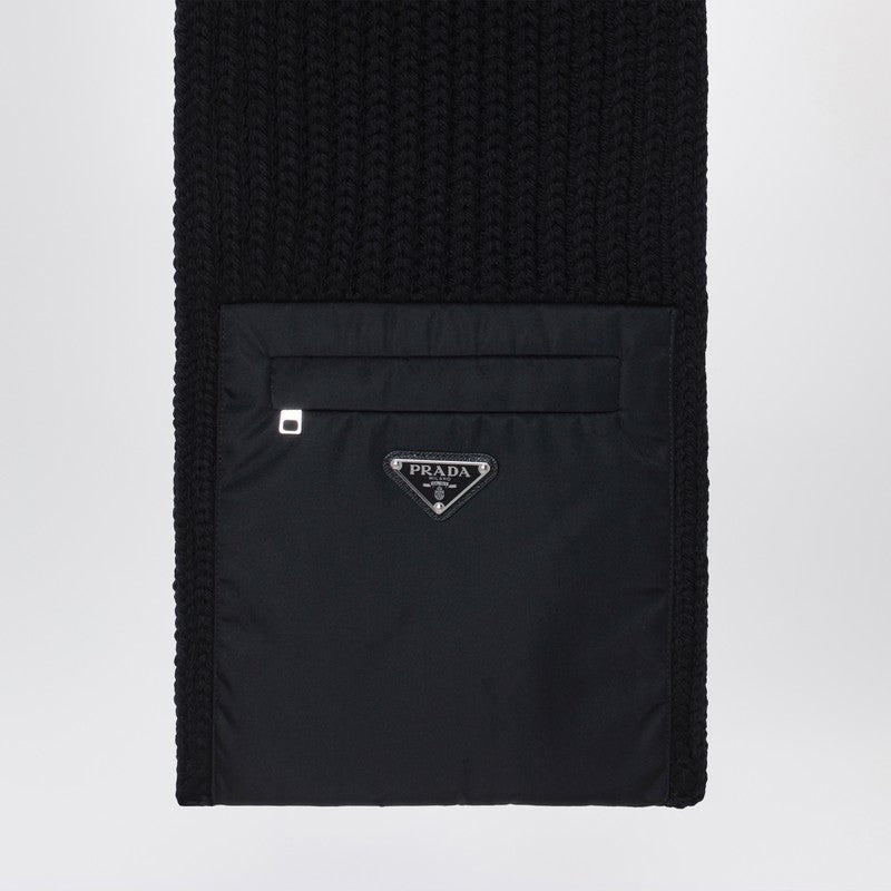 Prada Black Wool Scarf With Re-Nylon Pocket Men - 2