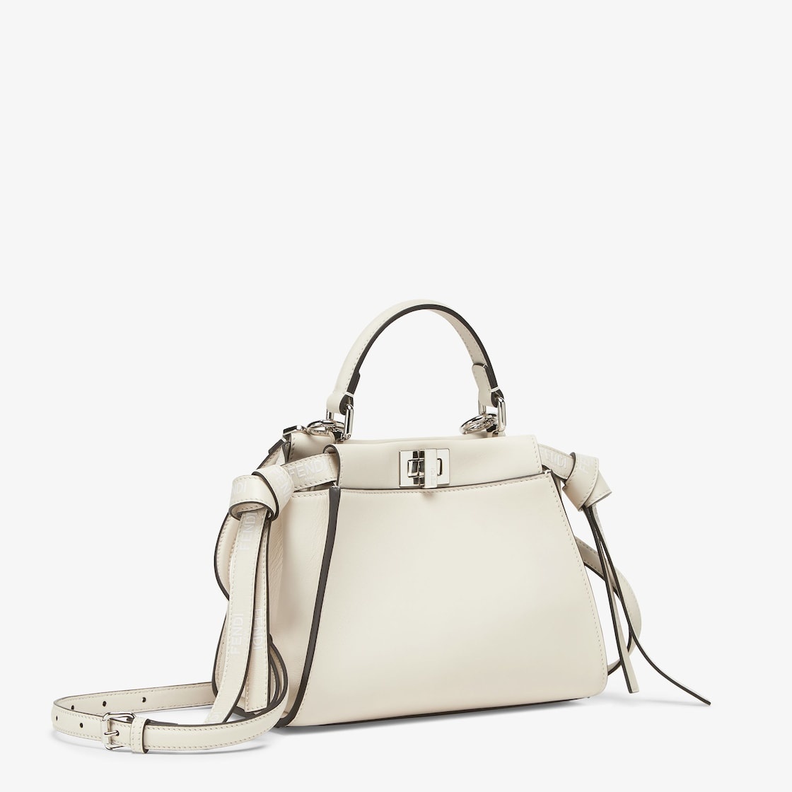 Iconic small Peekaboo bag, made of off-white leather with long knotted side laces, printed with a gl - 2