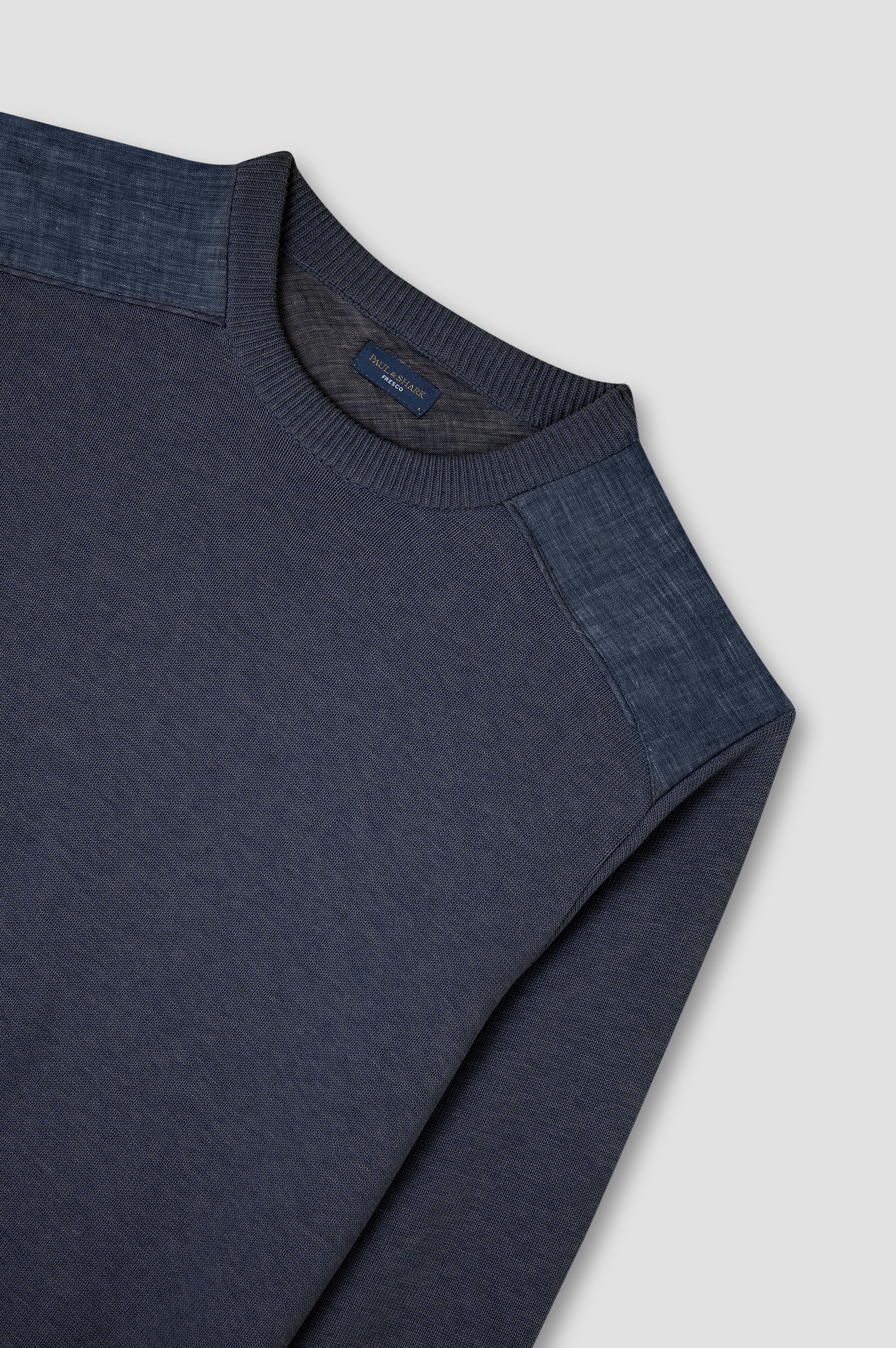 CREW NECK SWEATER IN FRESCO COTTON WITH LINEN DETAILS - 6