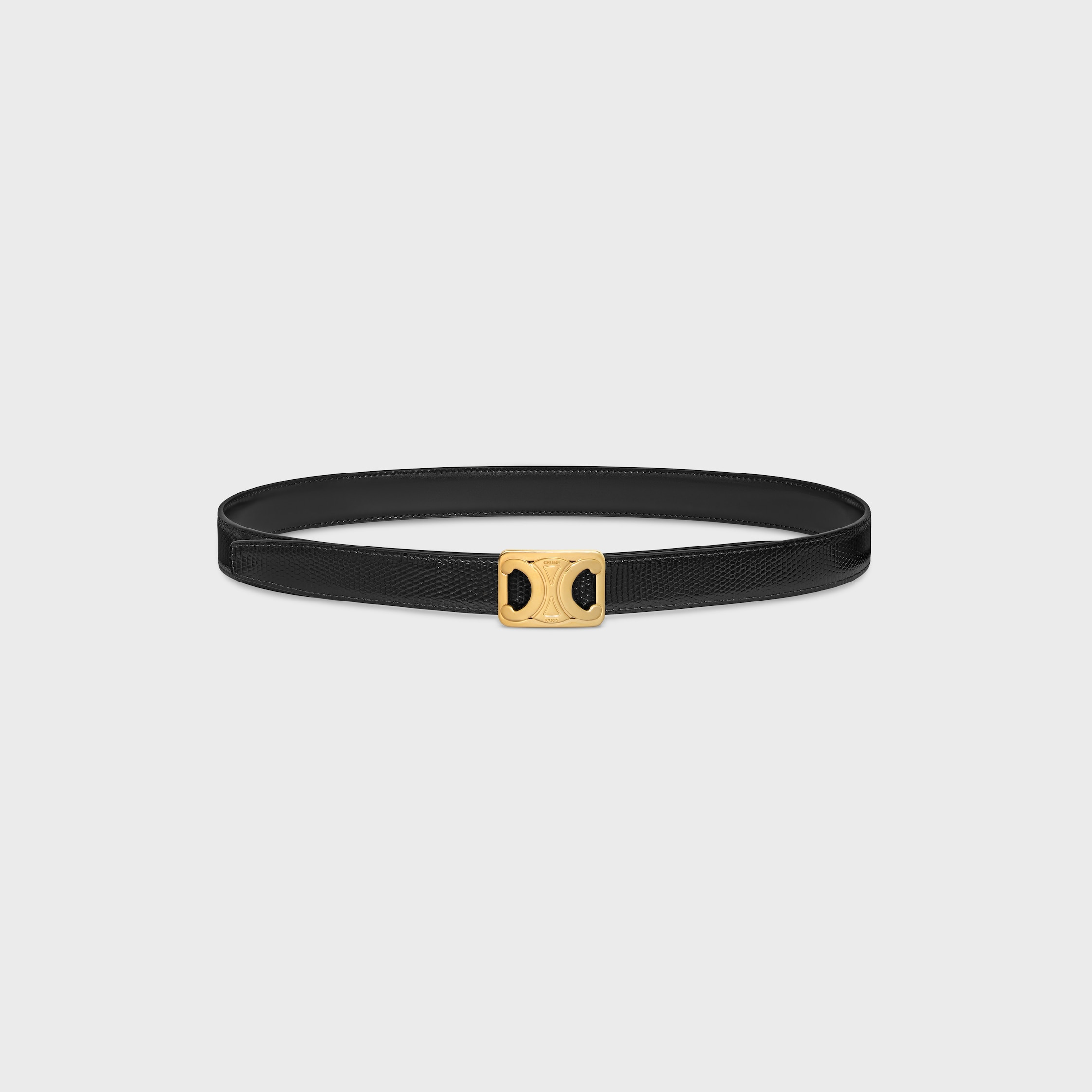 MEDIUM REVERSIBLE FRAMED TRIOMPHE BELT in TAURILLON AND LIZARD EMBOSSED CALFSKIN - 1