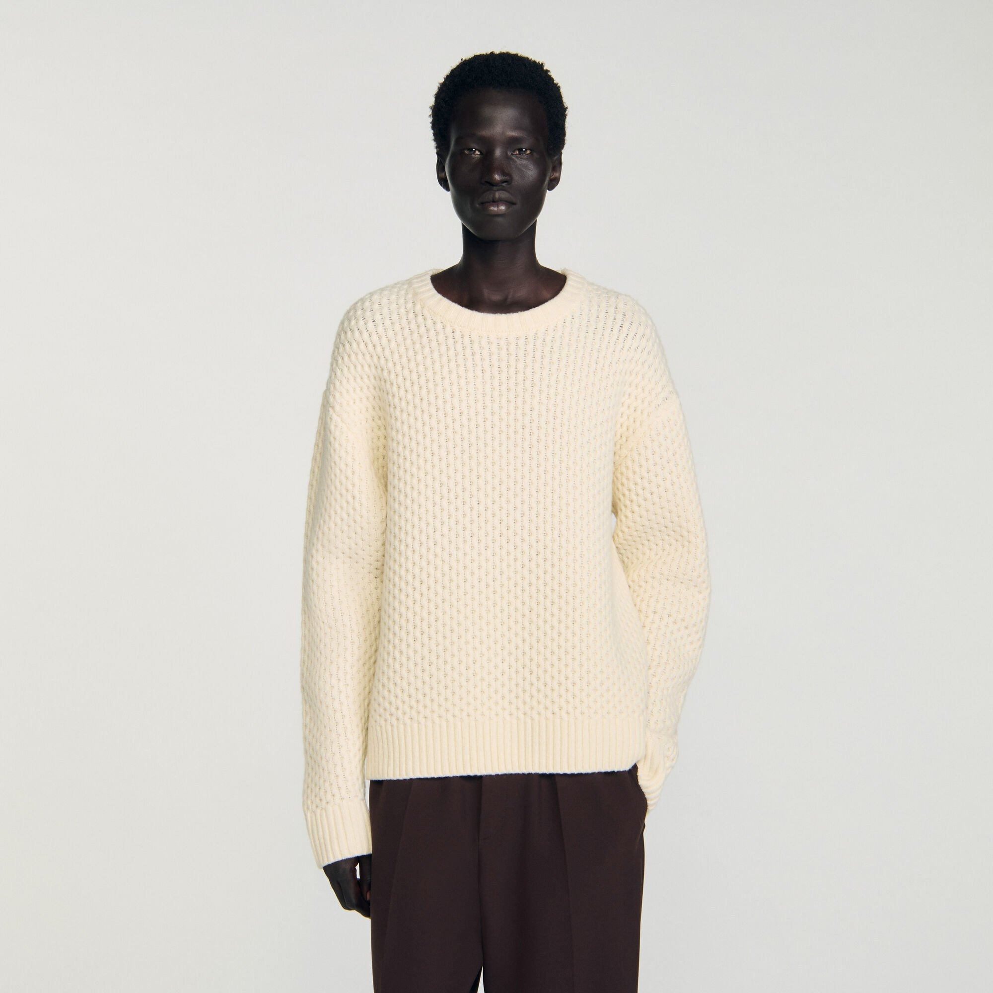 HONEYCOMB STITCH WOOL SWEATER - 4