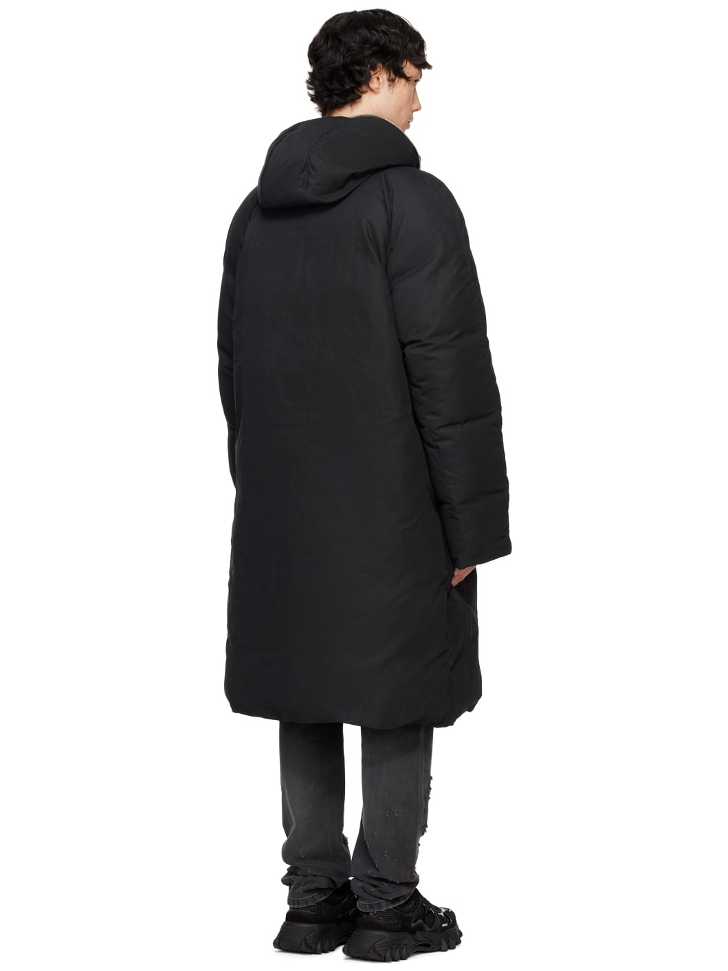 Black Long Nylon Puffer Coat - 3