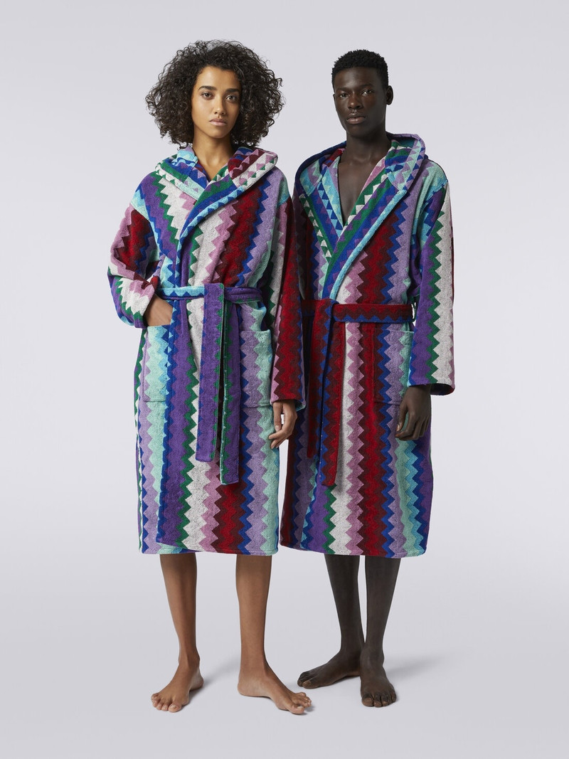 Missoni Long Chantal chevron cotton terry hooded bathrobe outlook