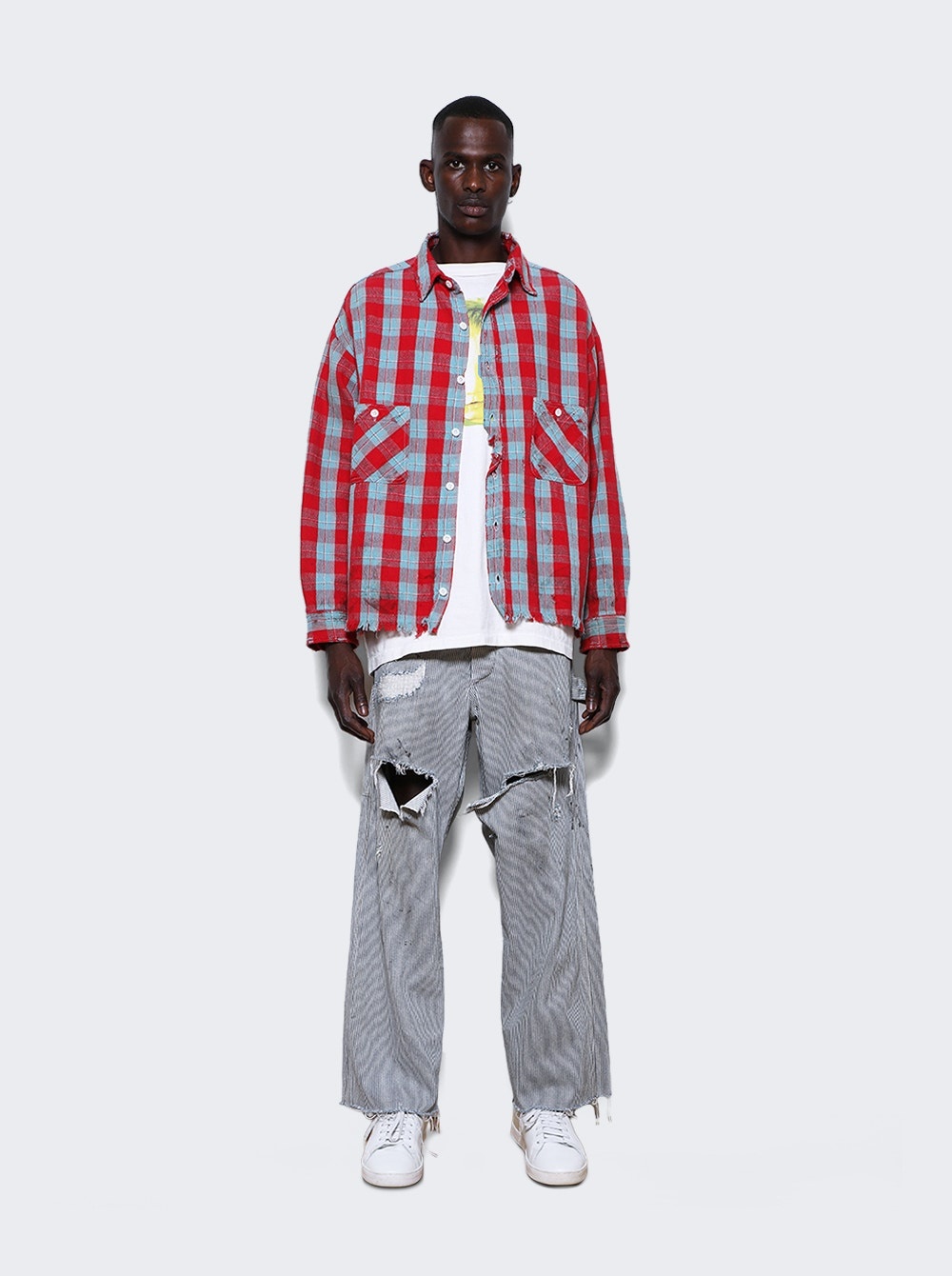 Front Button Checkered Shirt Red And Blue - 2