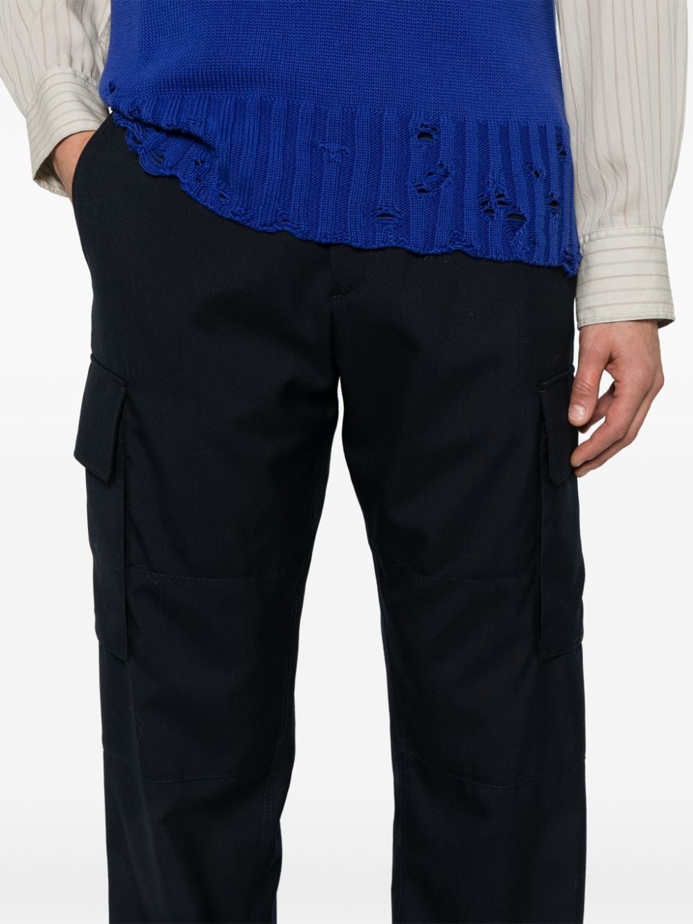 decorative-stitching virgin-wool cargo pants - 5