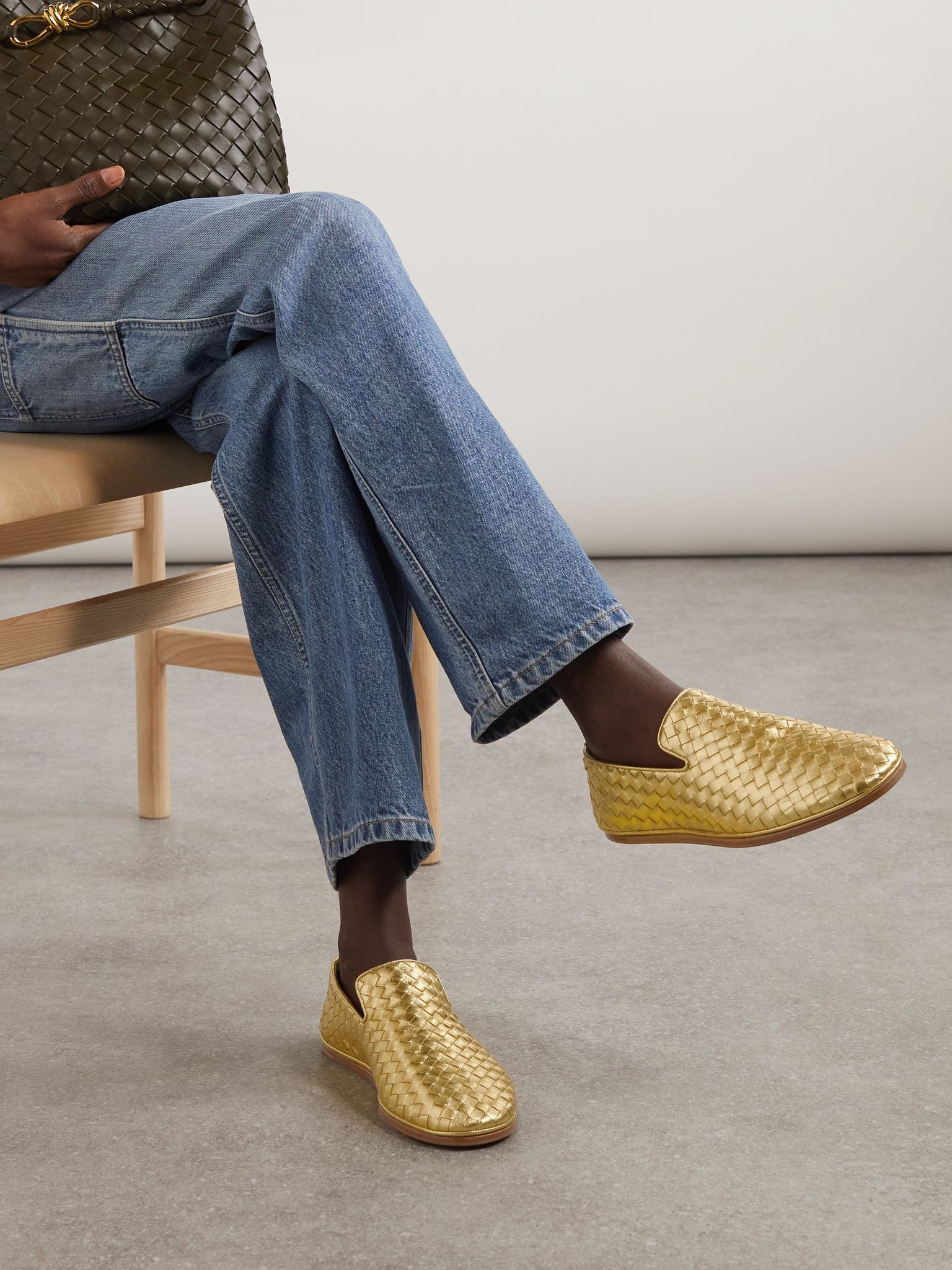 Sunday intrecciato metallic leather loafers Gold - 2