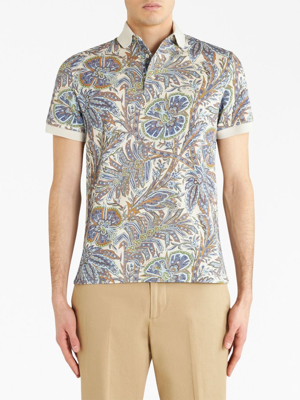 floral-print cotton polo shirt - 2