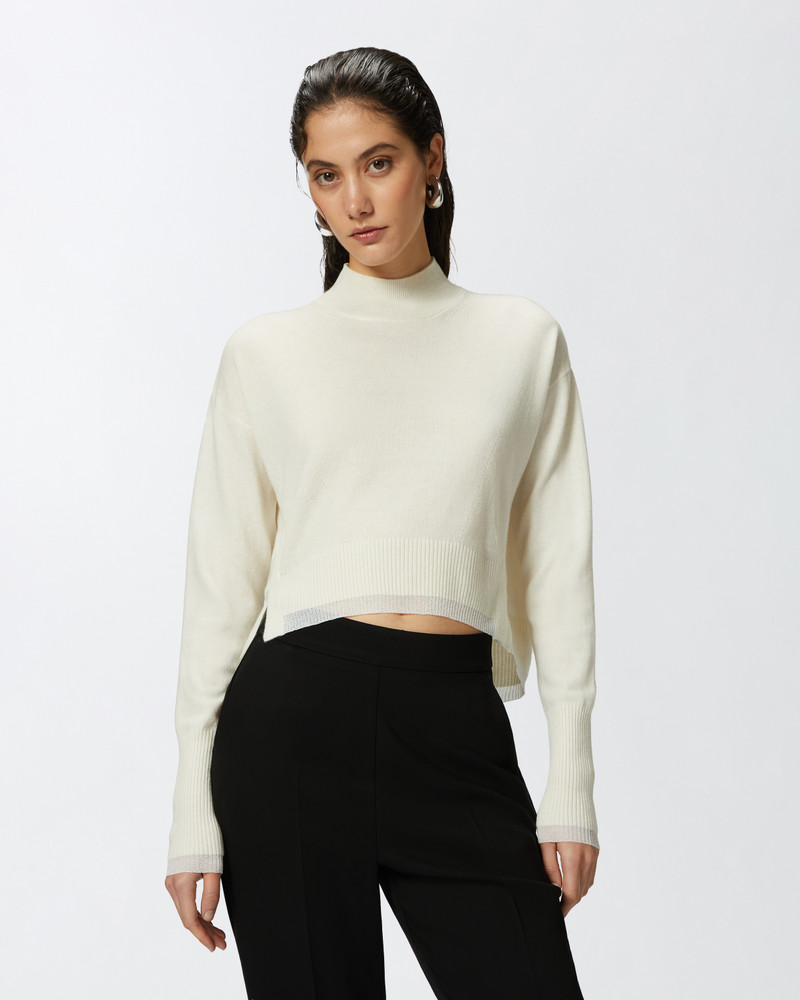 PINKO WHITE CASHMERE-BLEND MOCK-NECK SWEATER outlook