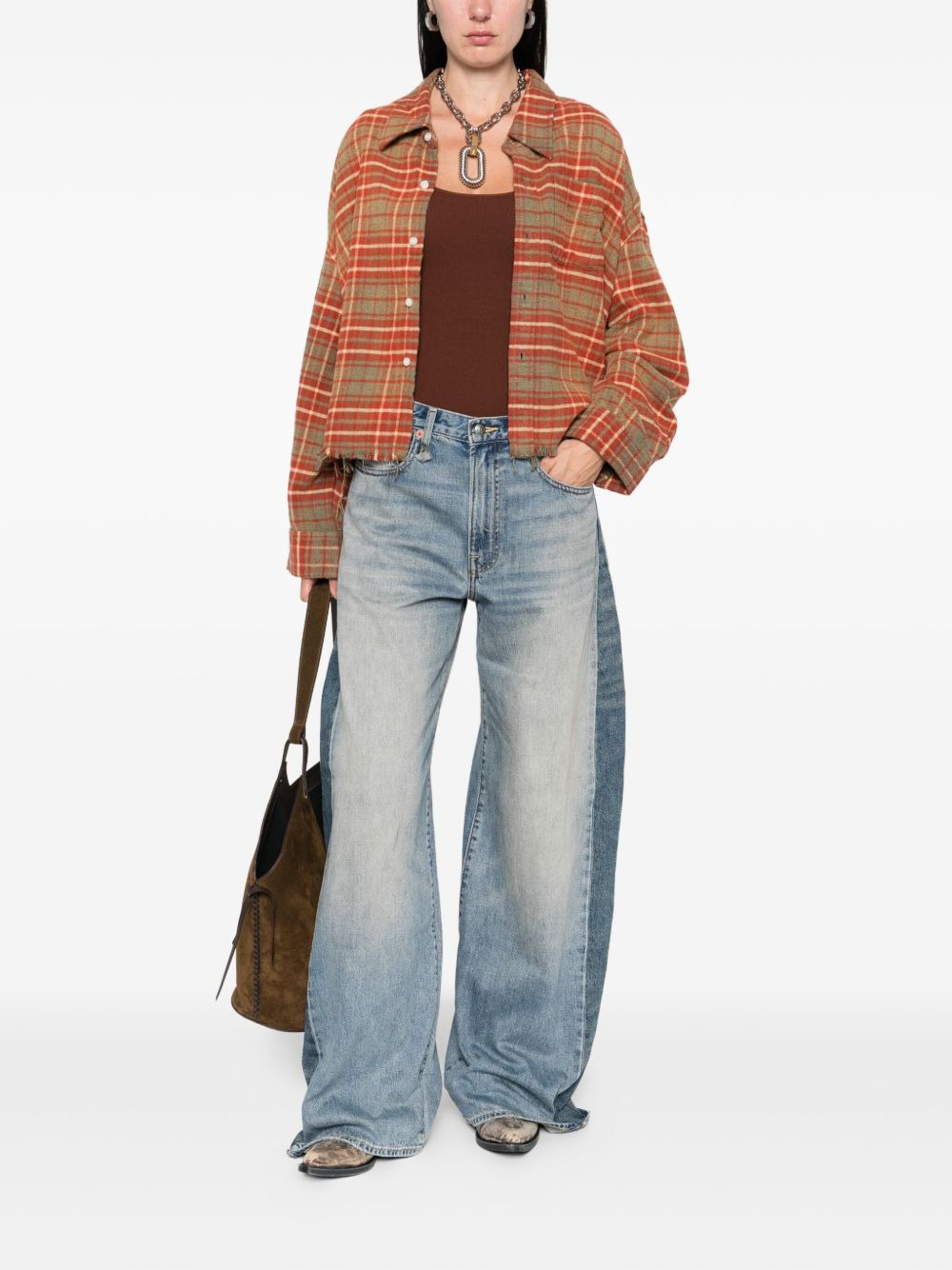 plaid frayed-hem shirt - 2