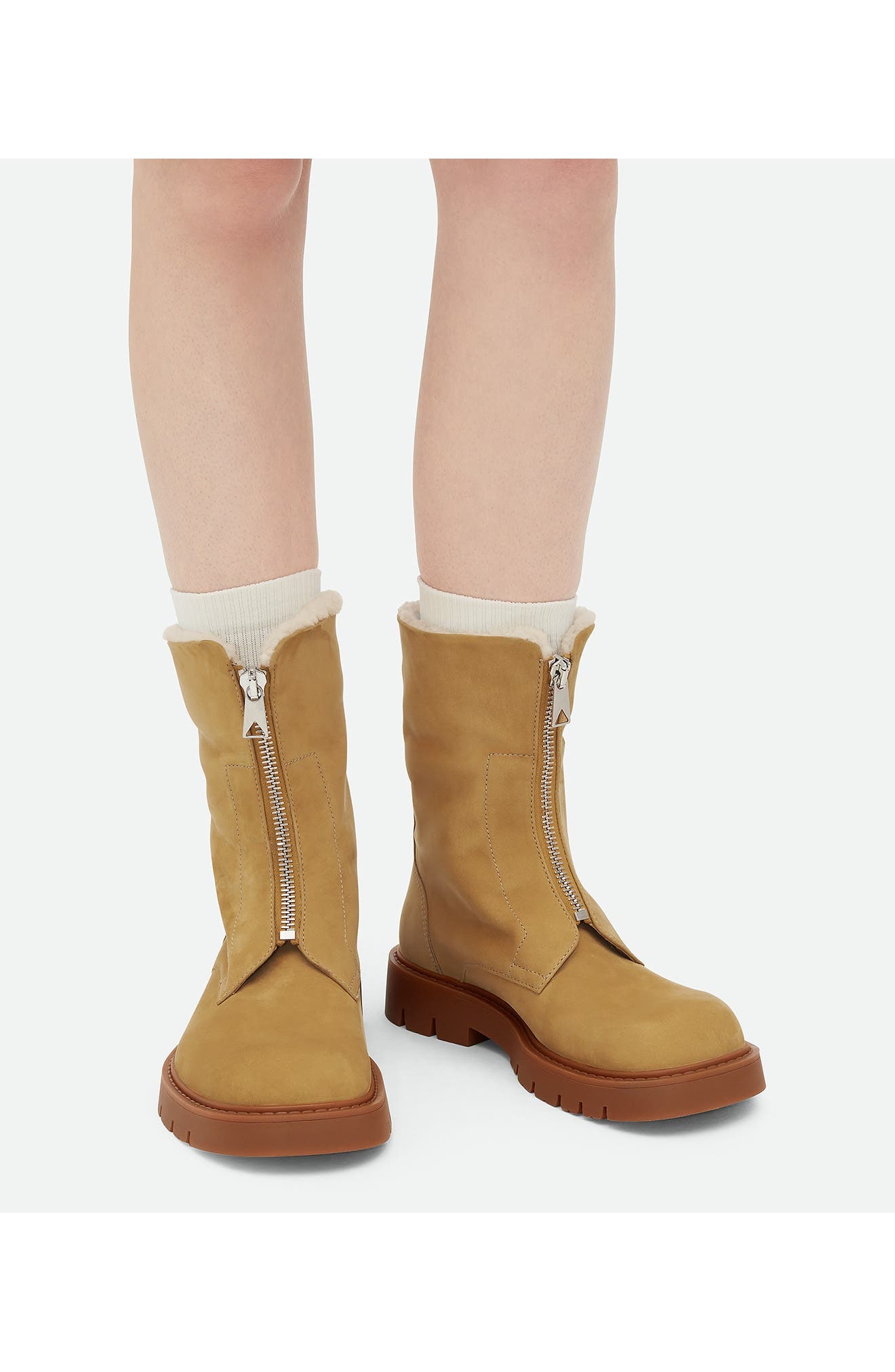 Bottega Veneta Haddock Lug Sole Genuine Shearling Lined Boot in Ochre/Popcorn at Nordstrom - 7