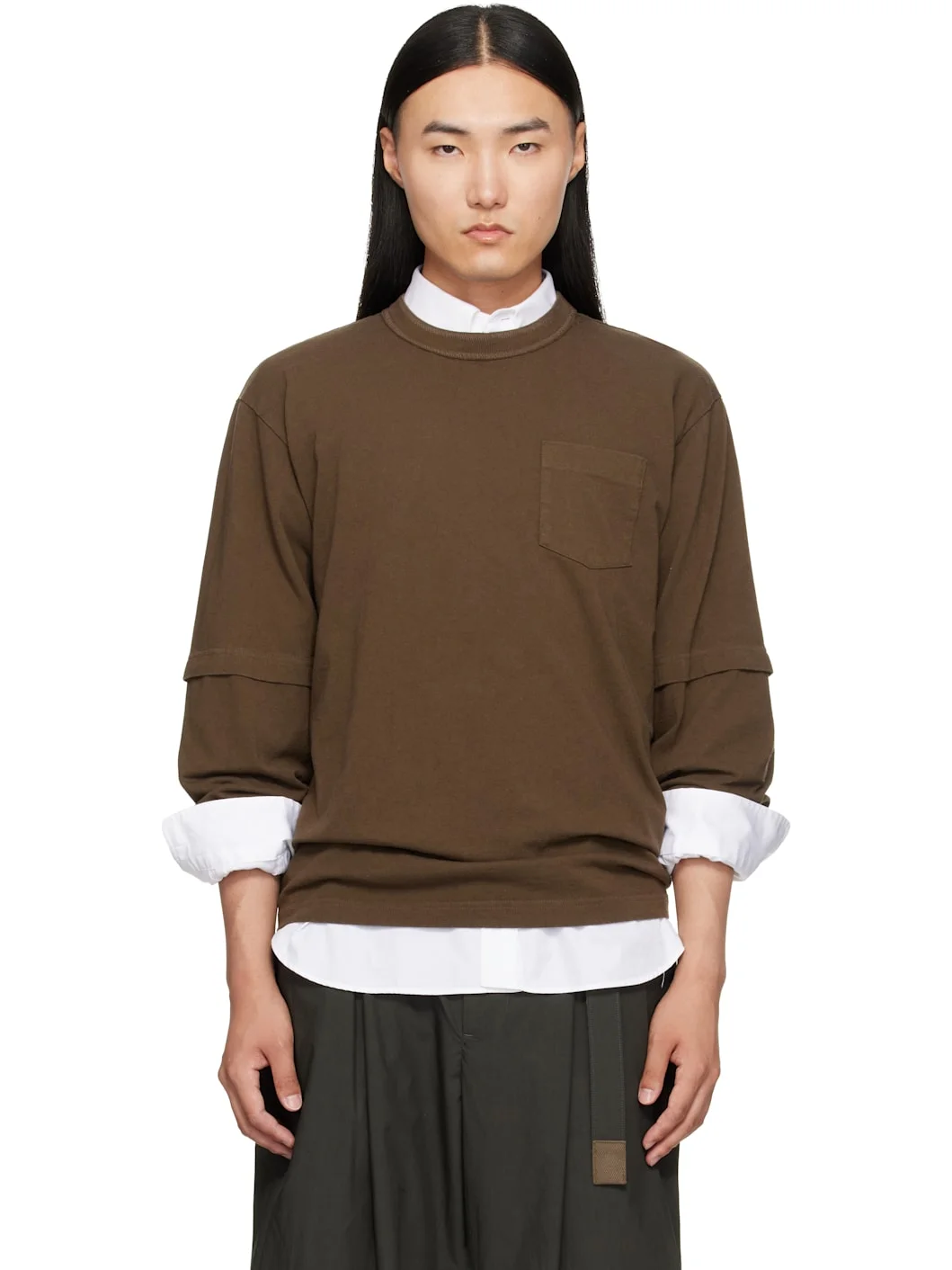 Brown Cotton Jersey L/S T-shirt - 1