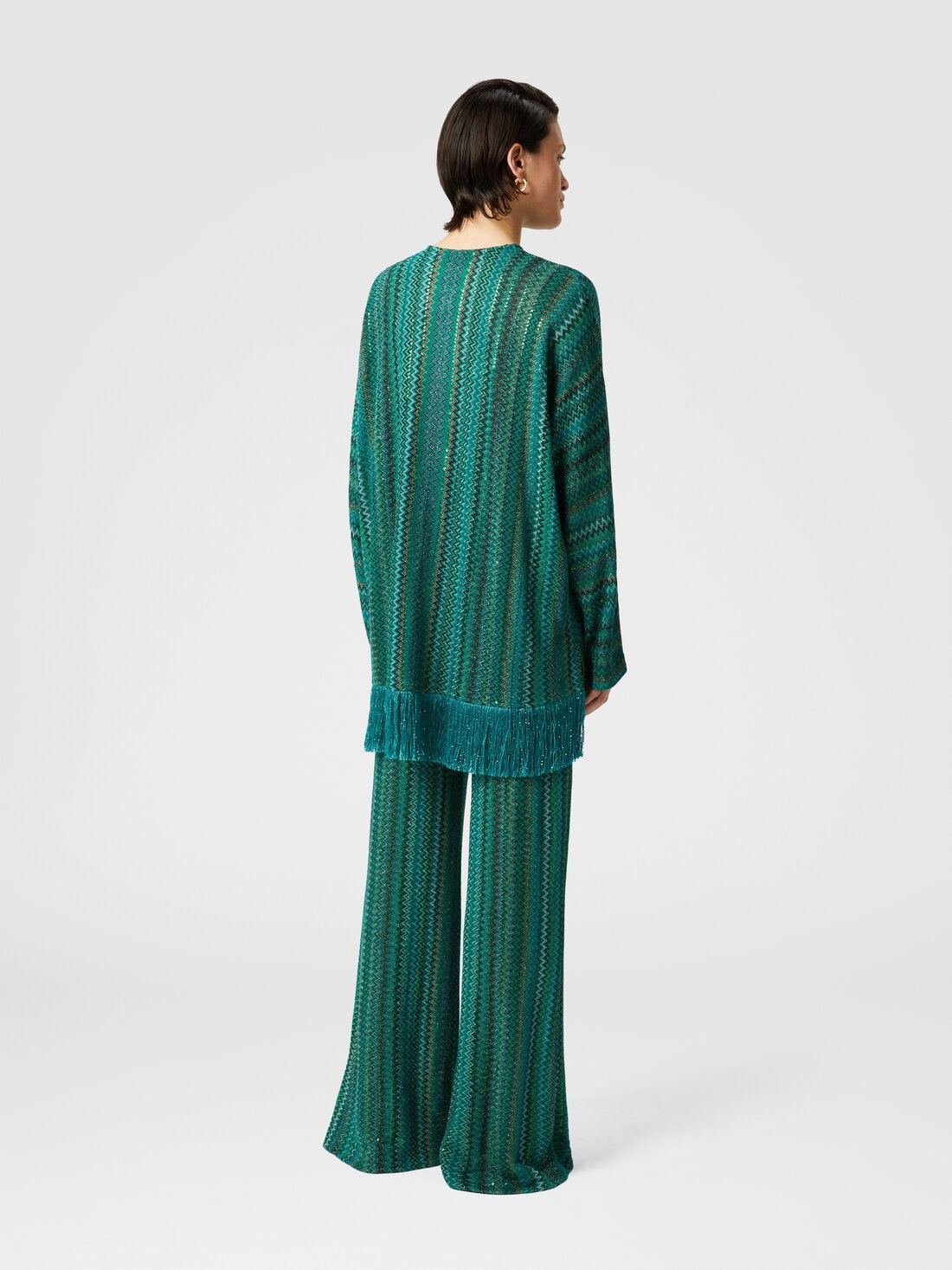 Zigzag long-sleeved blouse with sequins and fringes - 3