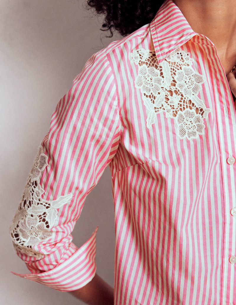 Sienna Interest Cotton Shirt-Pink and Ivory Cutwork Stripe 3