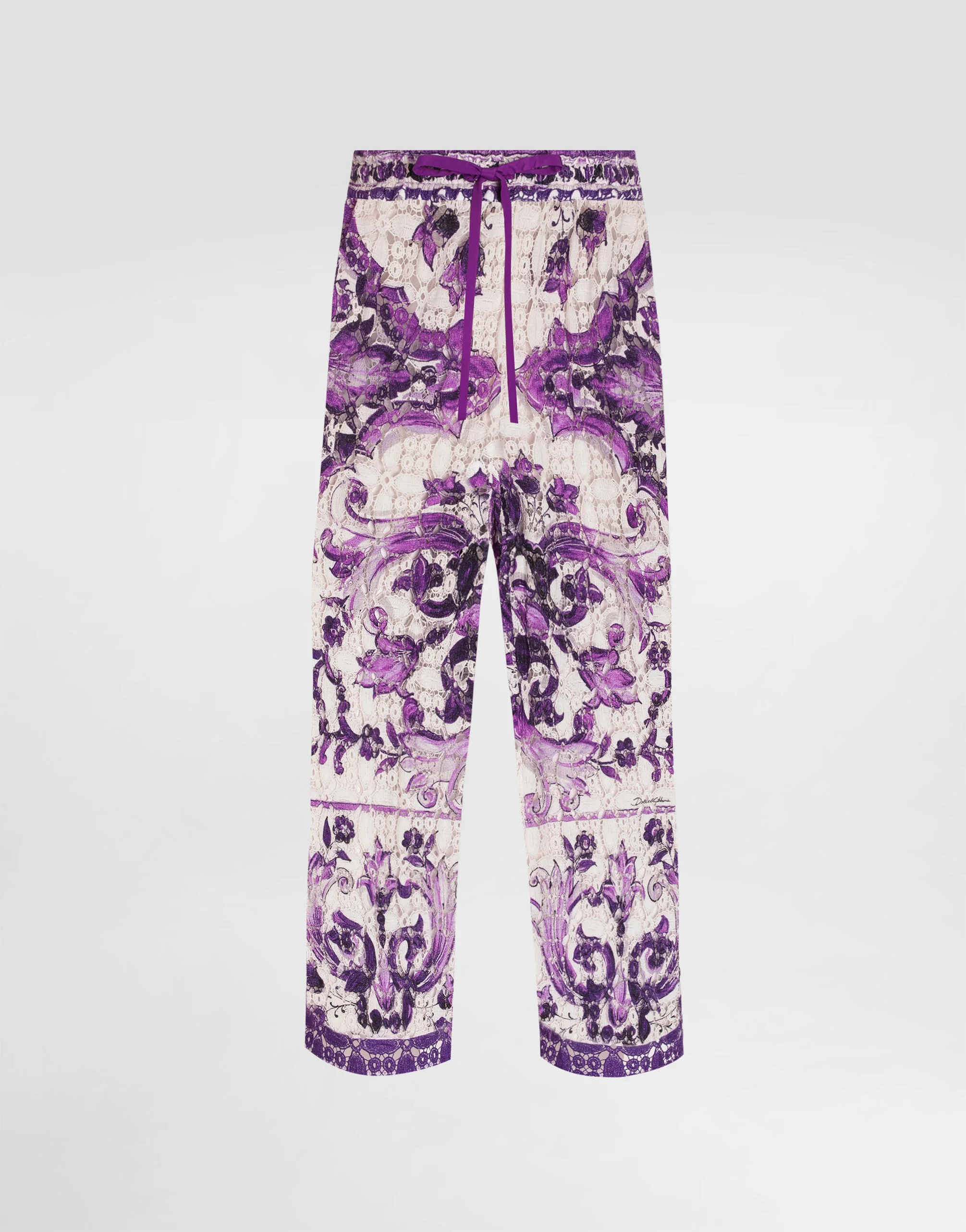 Majolica-print crochet lace trousers - 1