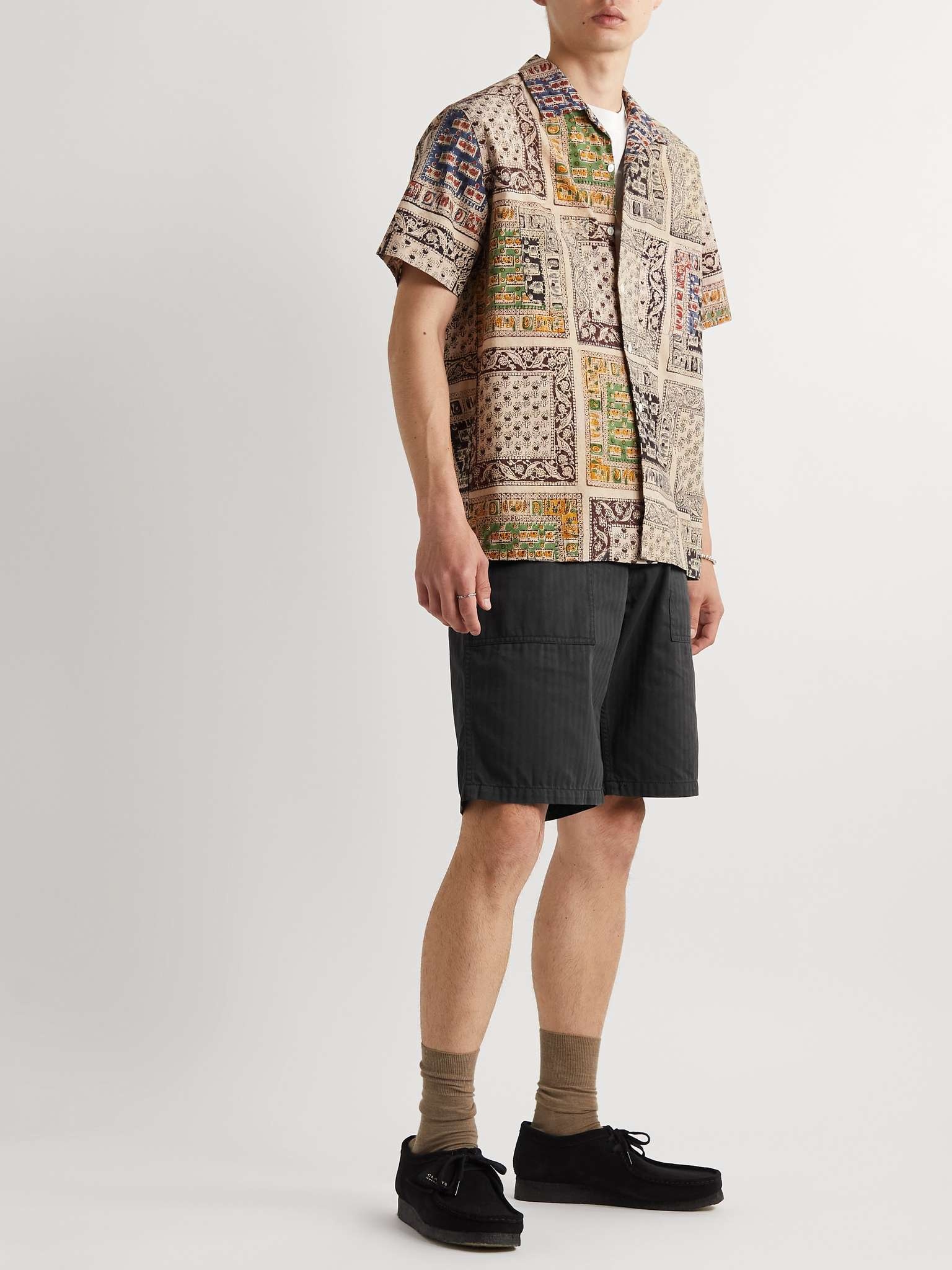 Straight-Leg Herringbone Cotton Shorts - 2