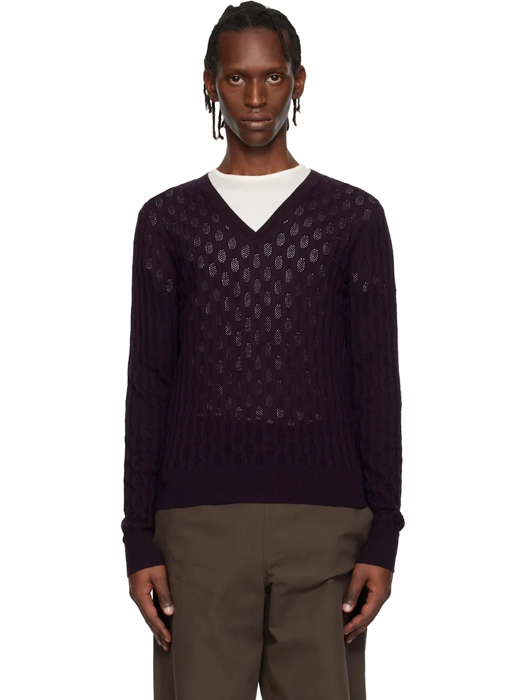 Purple Open-Knit Sweater - 1
