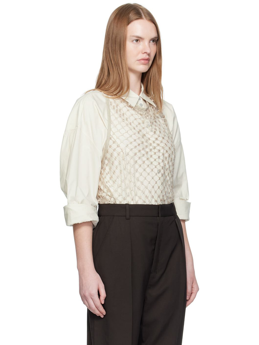 Beige Fishnet Halter Top - 2