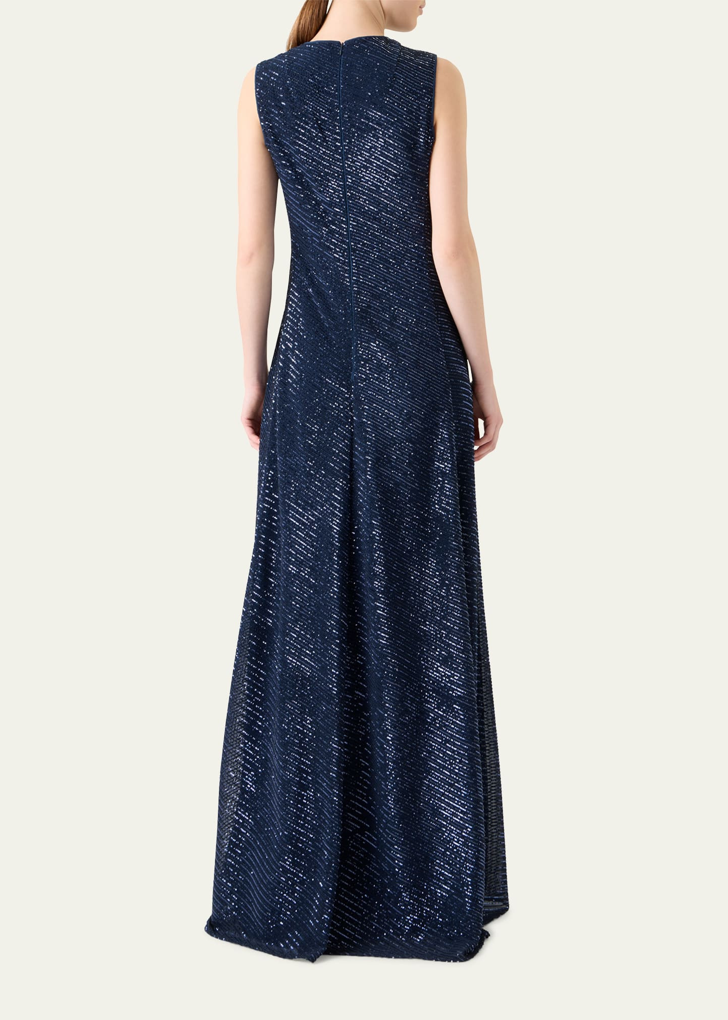 Diagonal Sequined Georgette Gown - 3