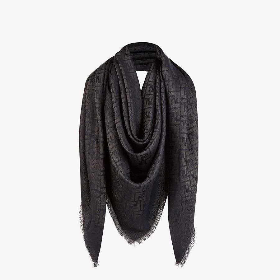 Black silk, viscose and wool shawl - 2