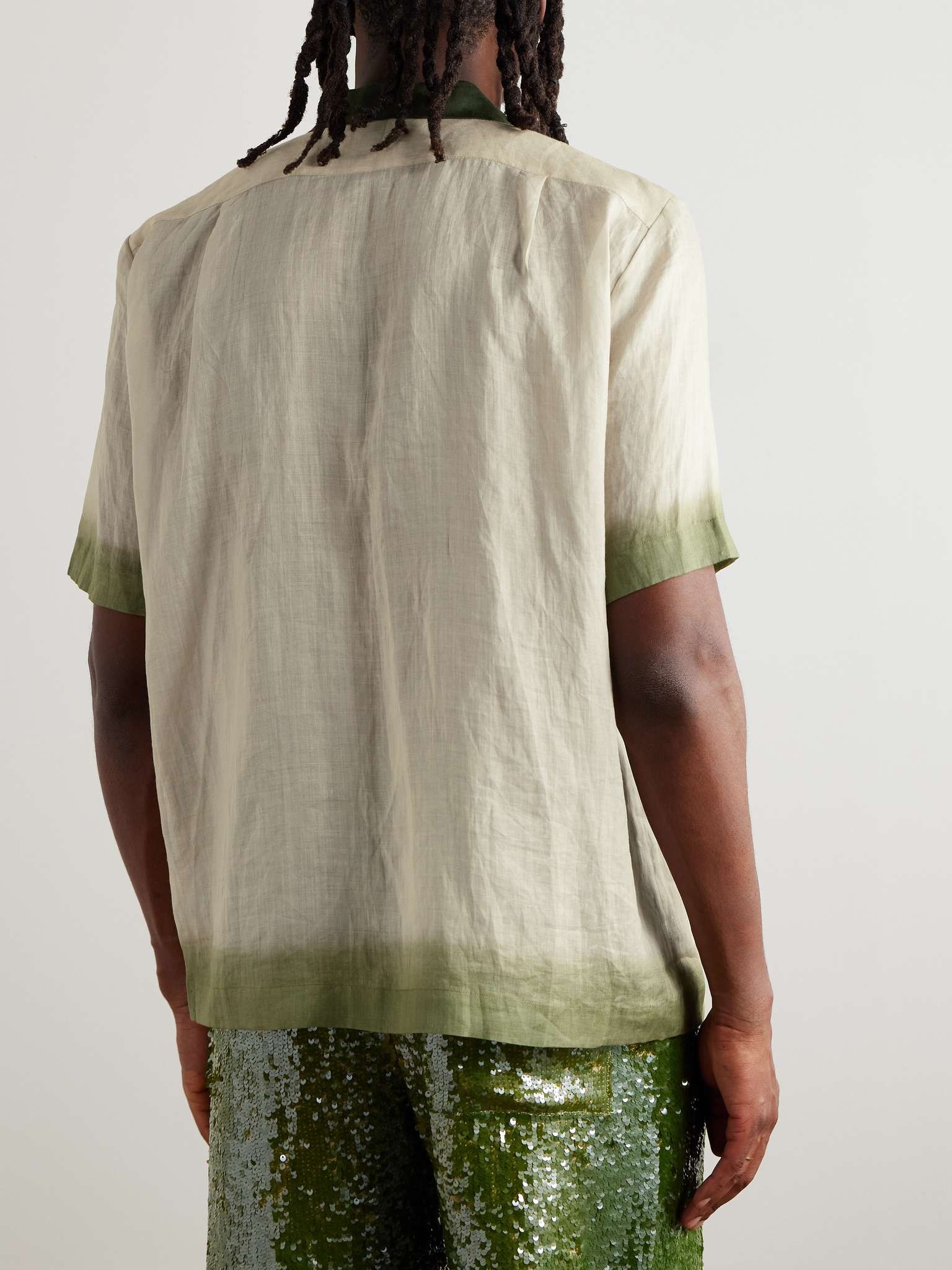 Camp-Collar Embroidered Dégradé Ramie Shirt - 3