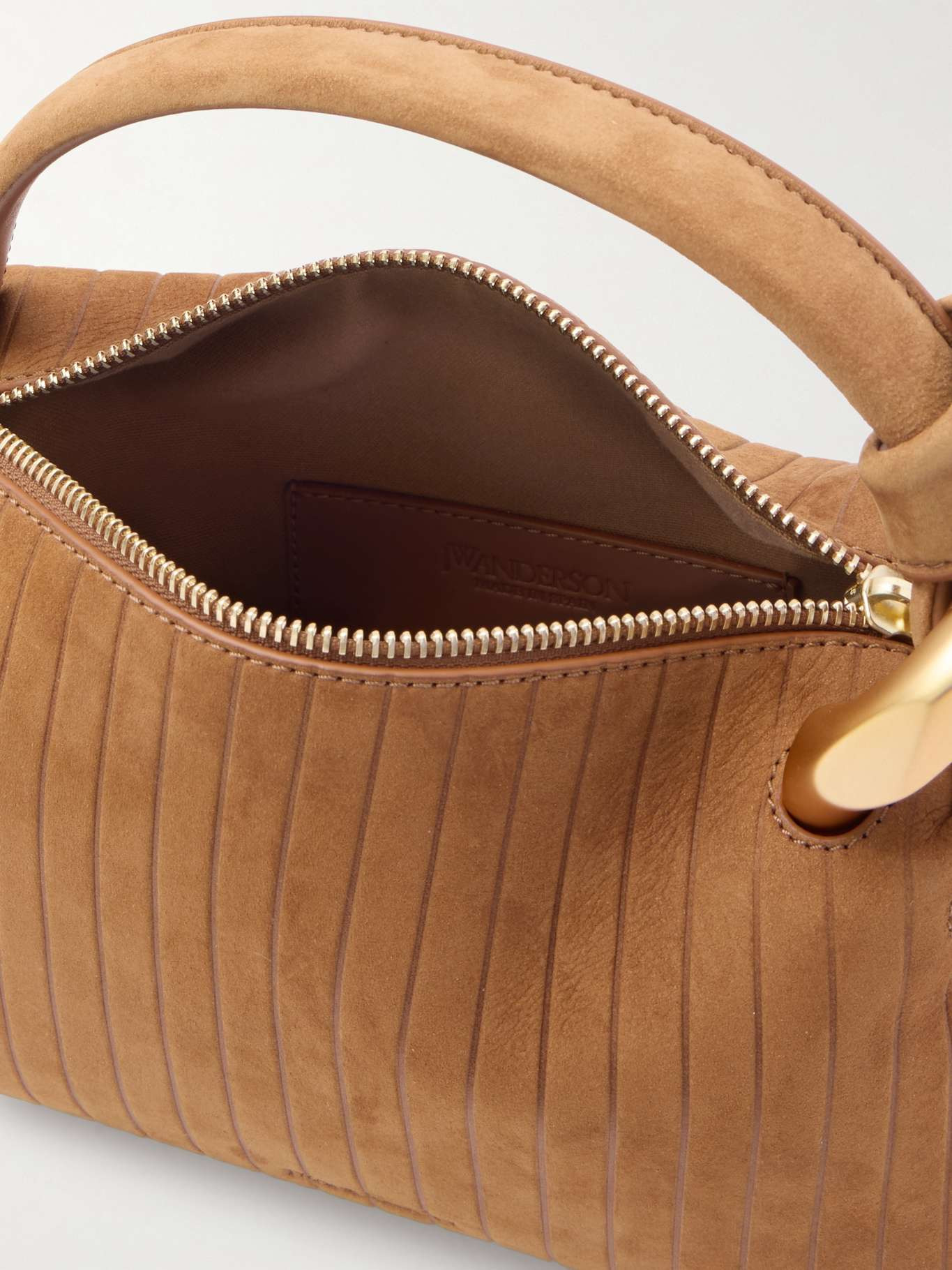 JWA Corner small chain-embellished ribbed nubuck shoulder bag Camel - 5