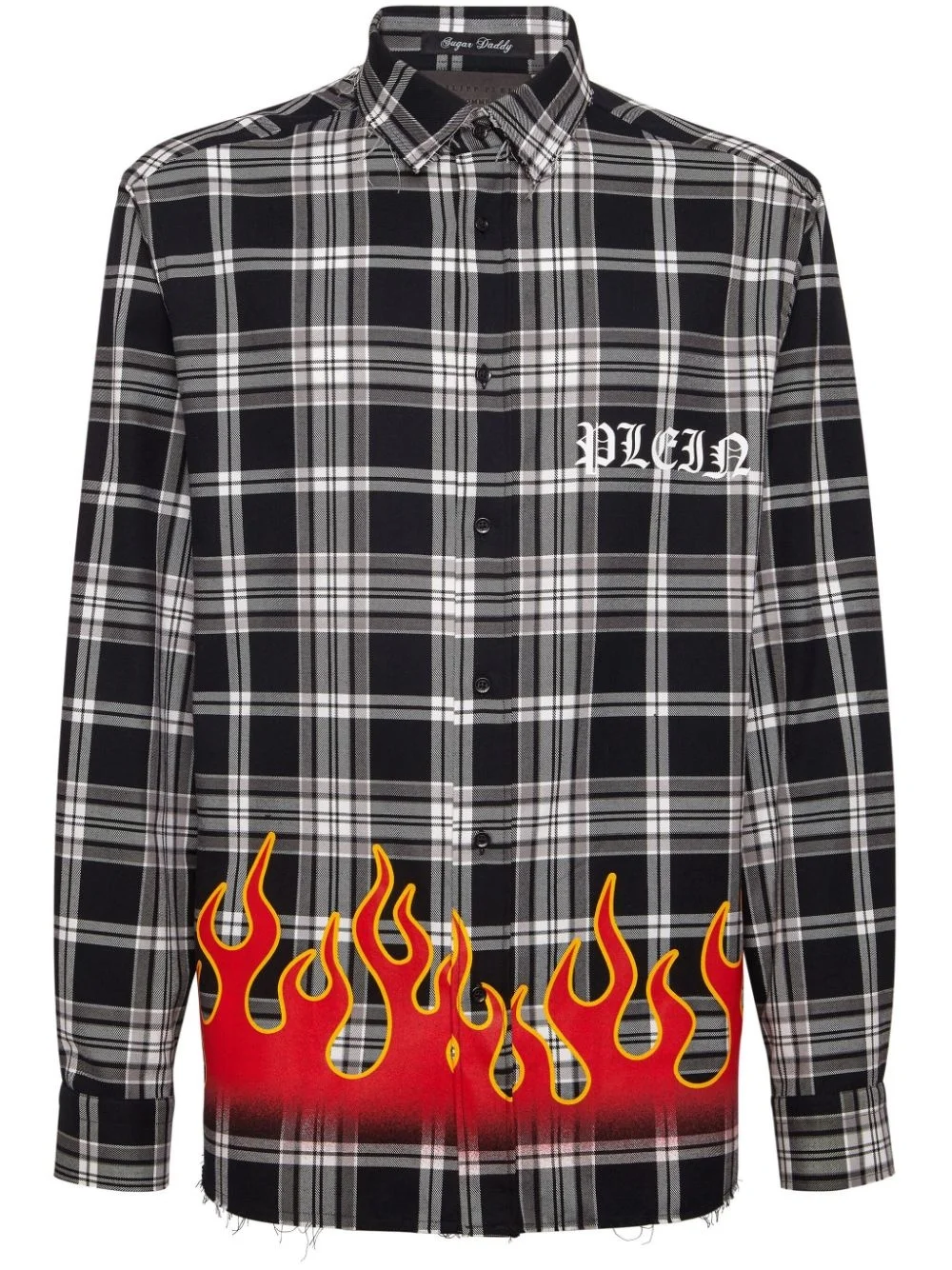 flame-print plaid cotton shirt - 1