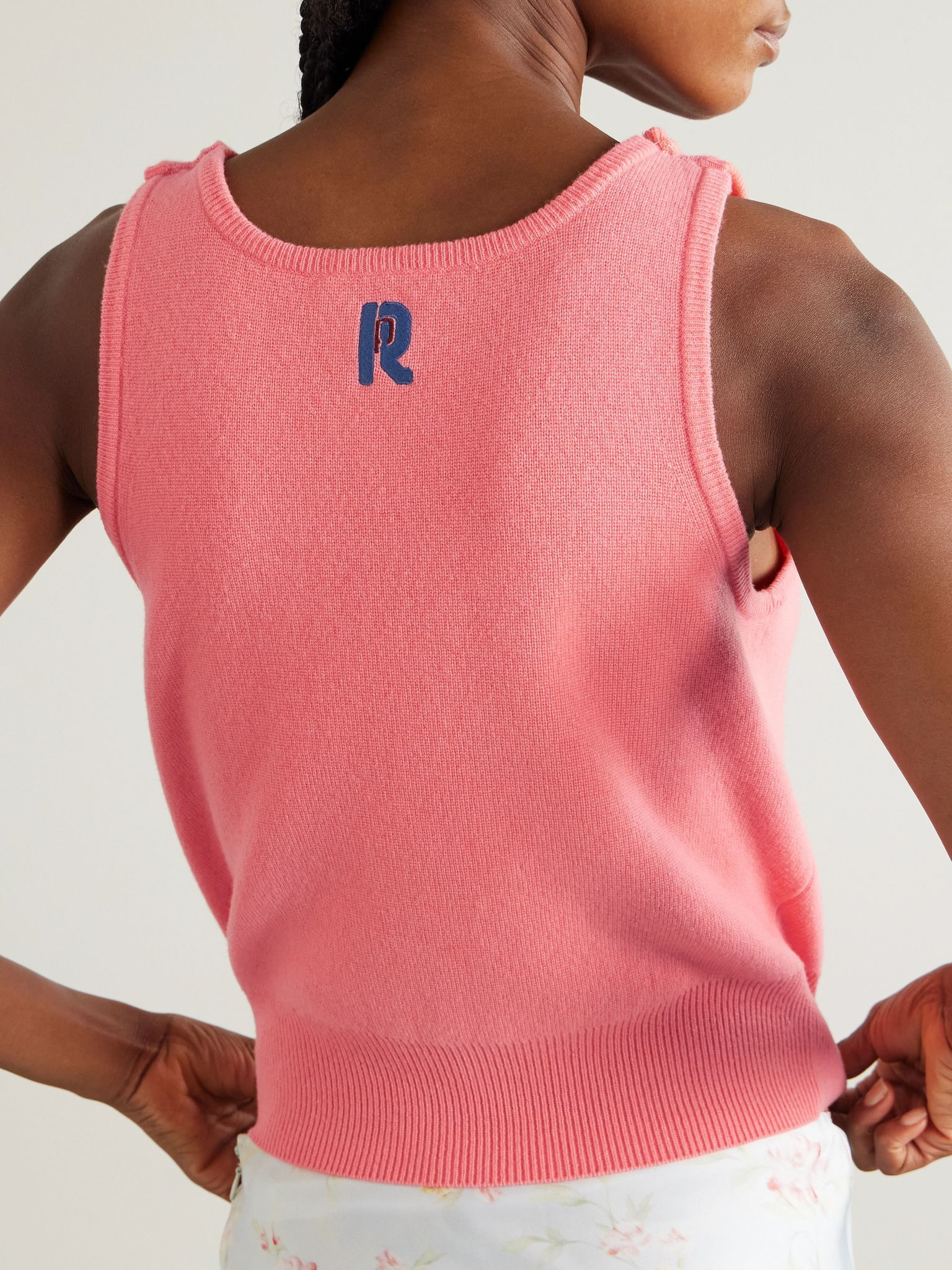 Cropped embroidered crystal-embellished wool and cashmere-blend top Bright pink - 3