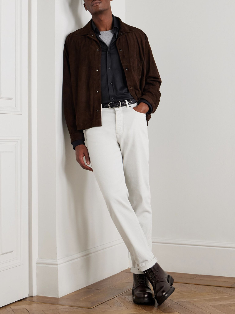 Brunello Cucinelli Cutaway-Collar Silk and Cotton-Blend Shirt Black outlook