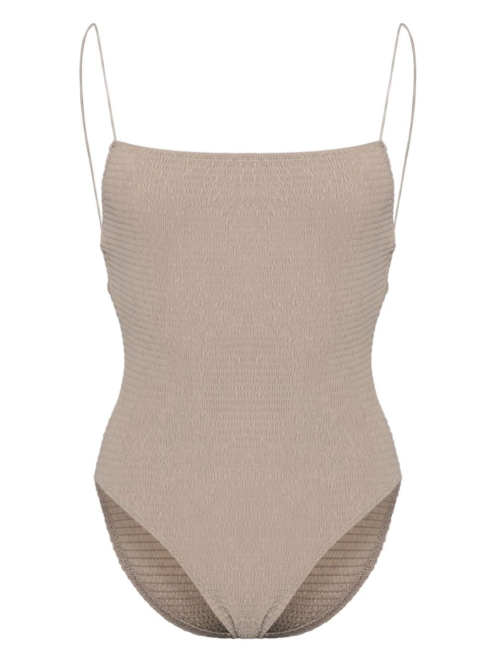 smocked square-neck swimsuit - 1