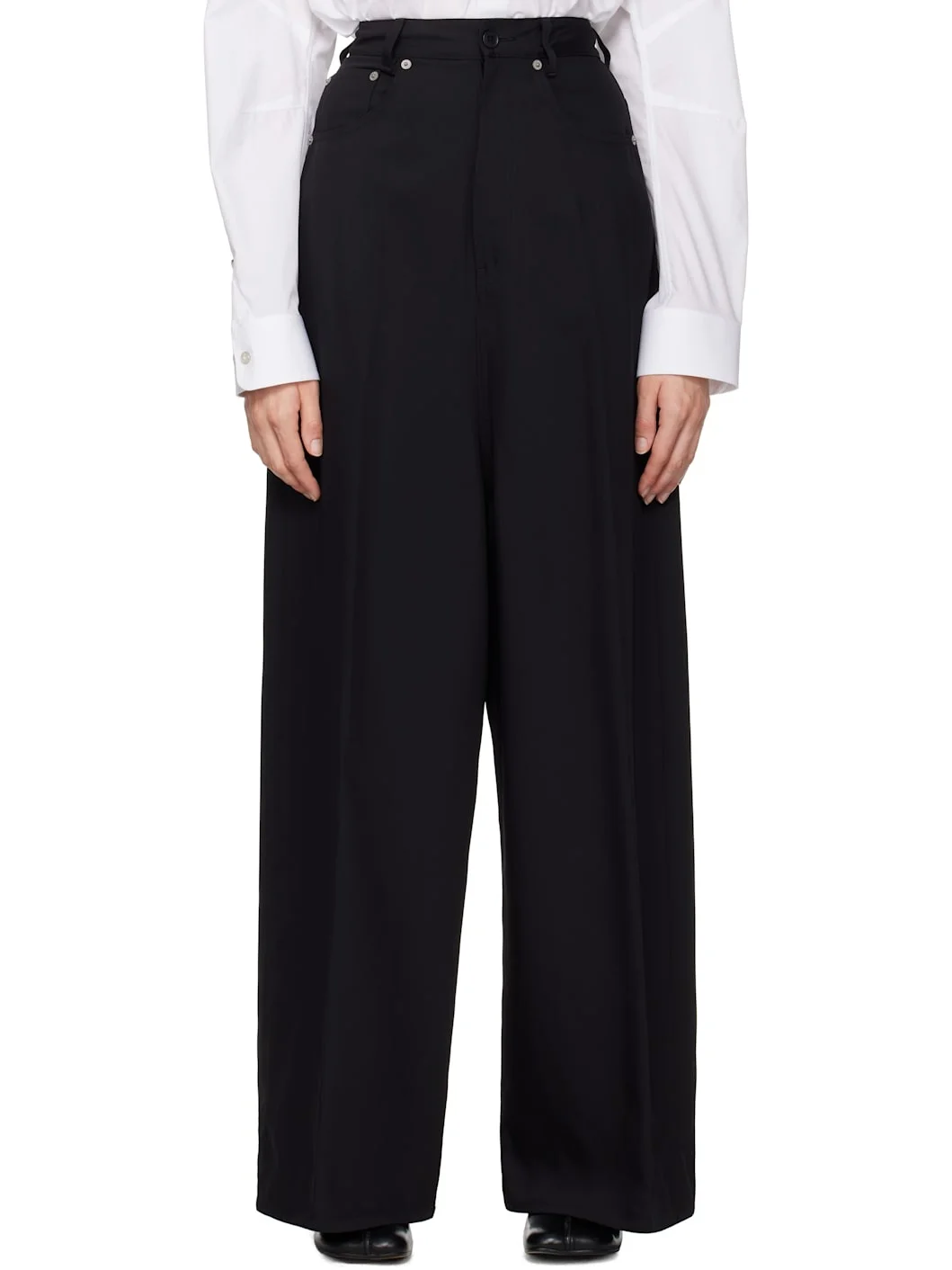 Black Fluid Viscose Twill 5 Pocket Trousers - 1