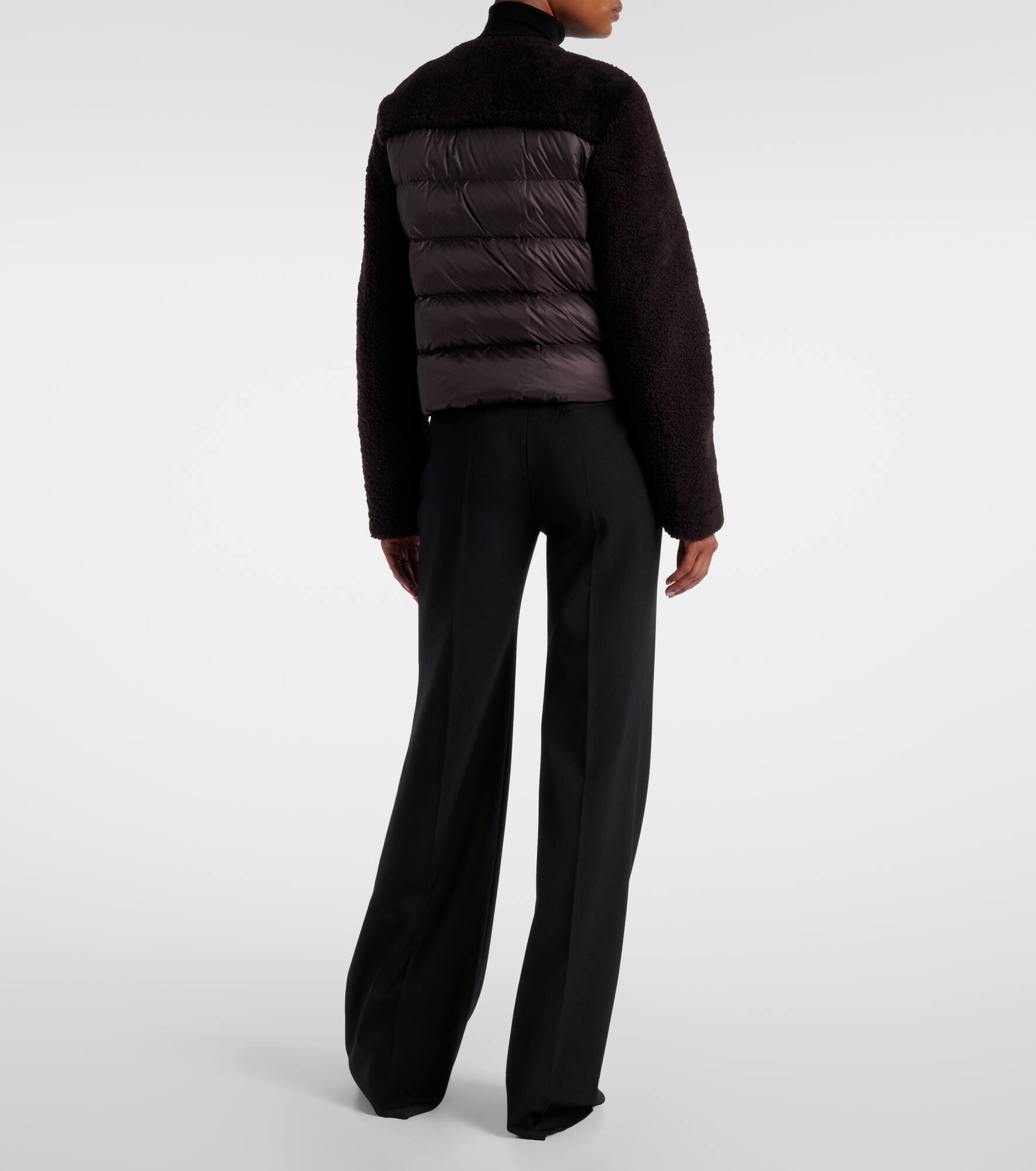 Cropped leather-trimmed down jacket - 3