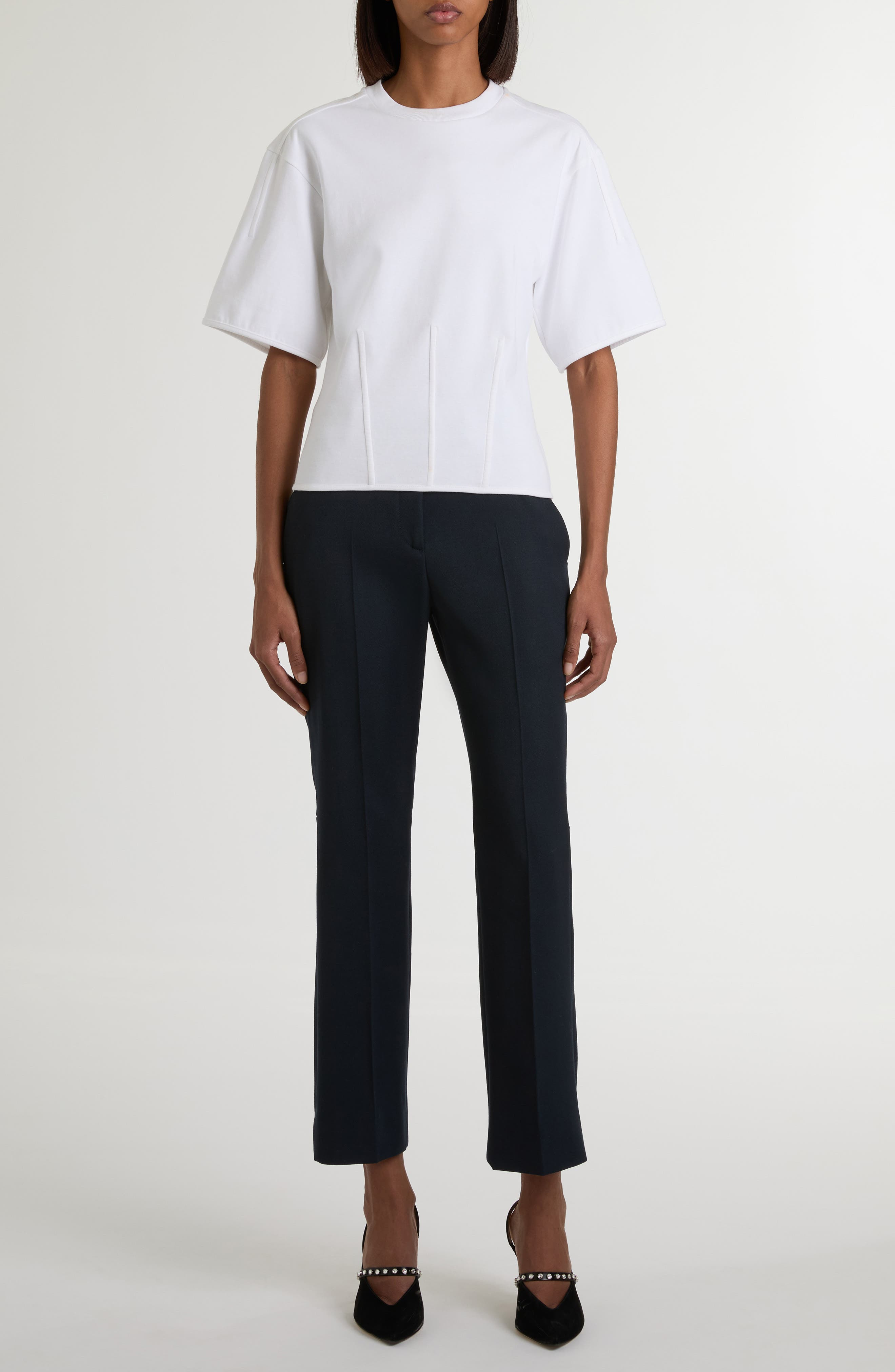 McQueen Corset Detail T-Shirt in Optical White at Nordstrom - 2