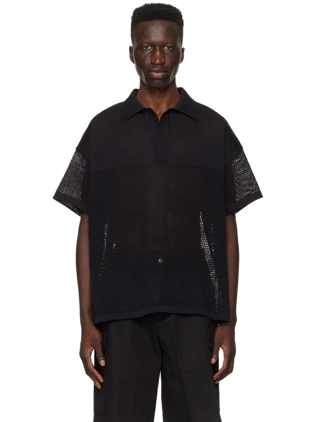 Black V-Neck Polo - 1