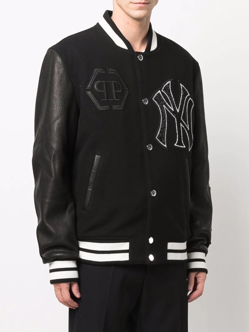 logo-patch stripe-trim bomber jacket - 3