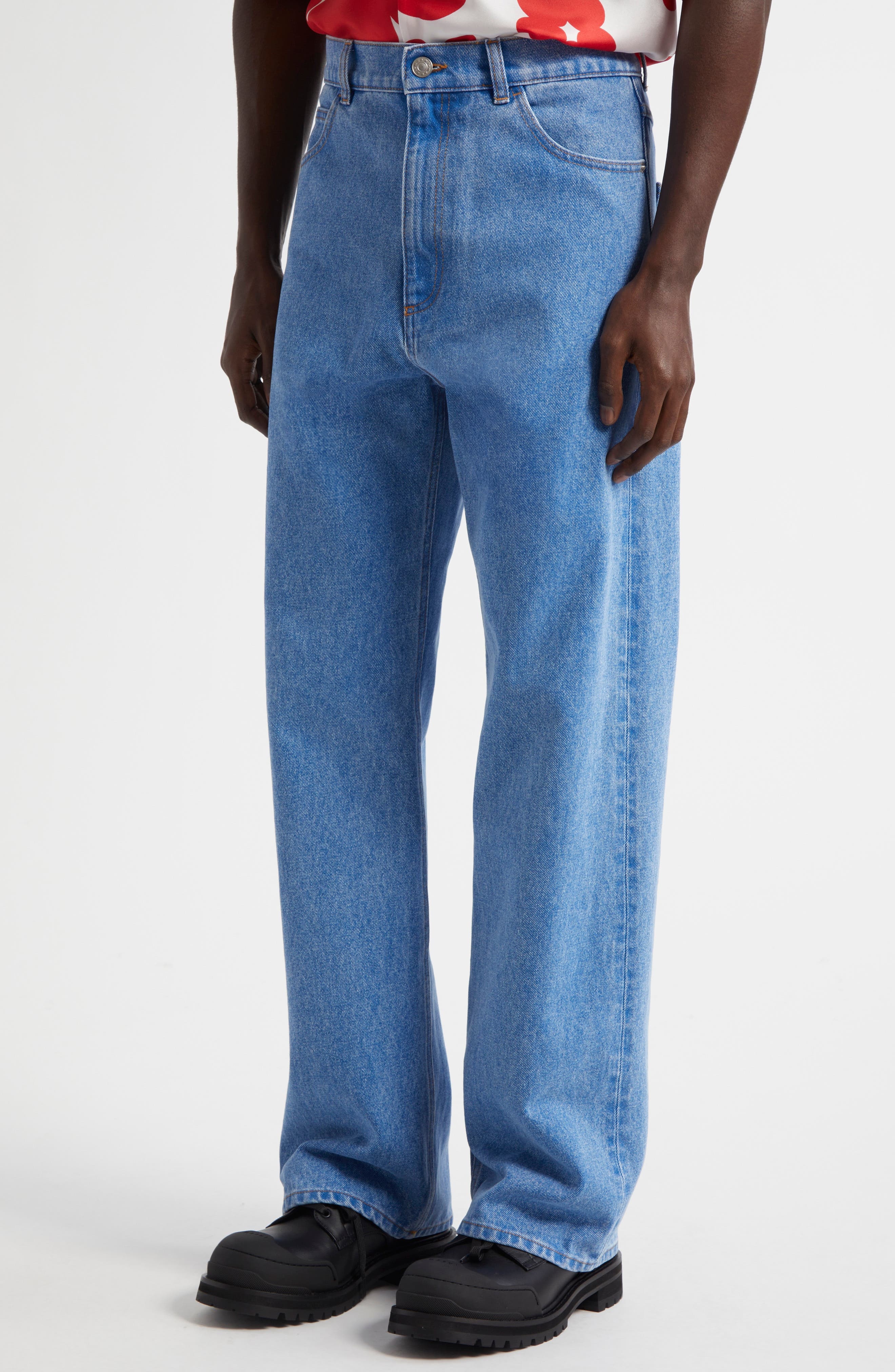 Marni Stonewashed Oragnic Cotton Wide Leg Jeans in Cobalt at Nordstrom - 5