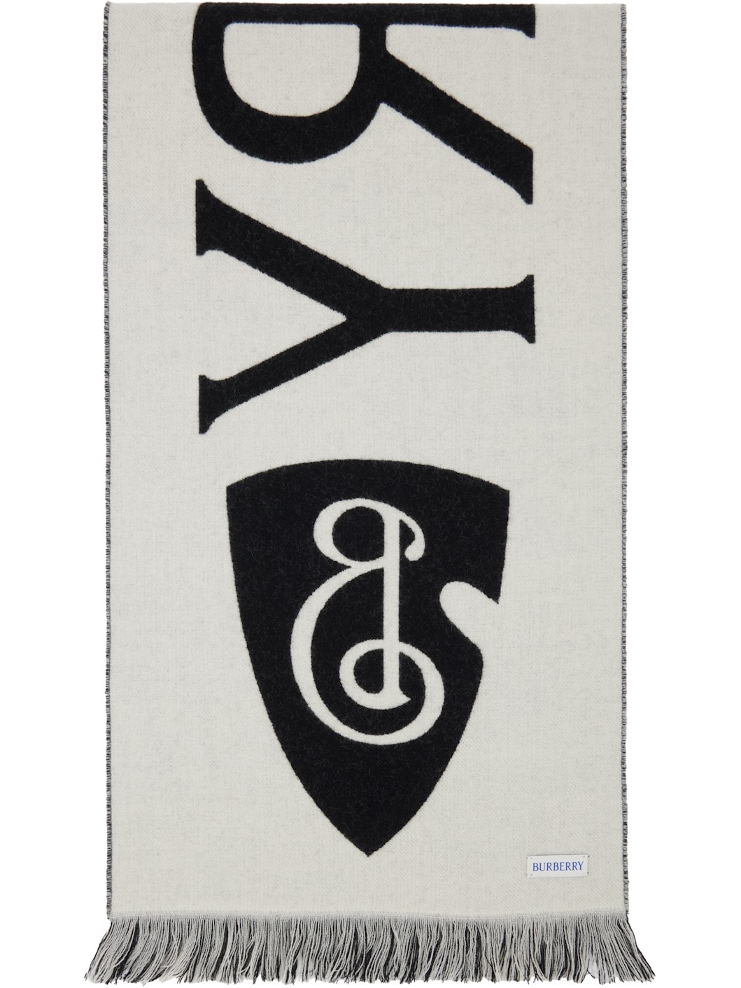 Black & Gray 'Burberry' Text Wool Scarf - 2