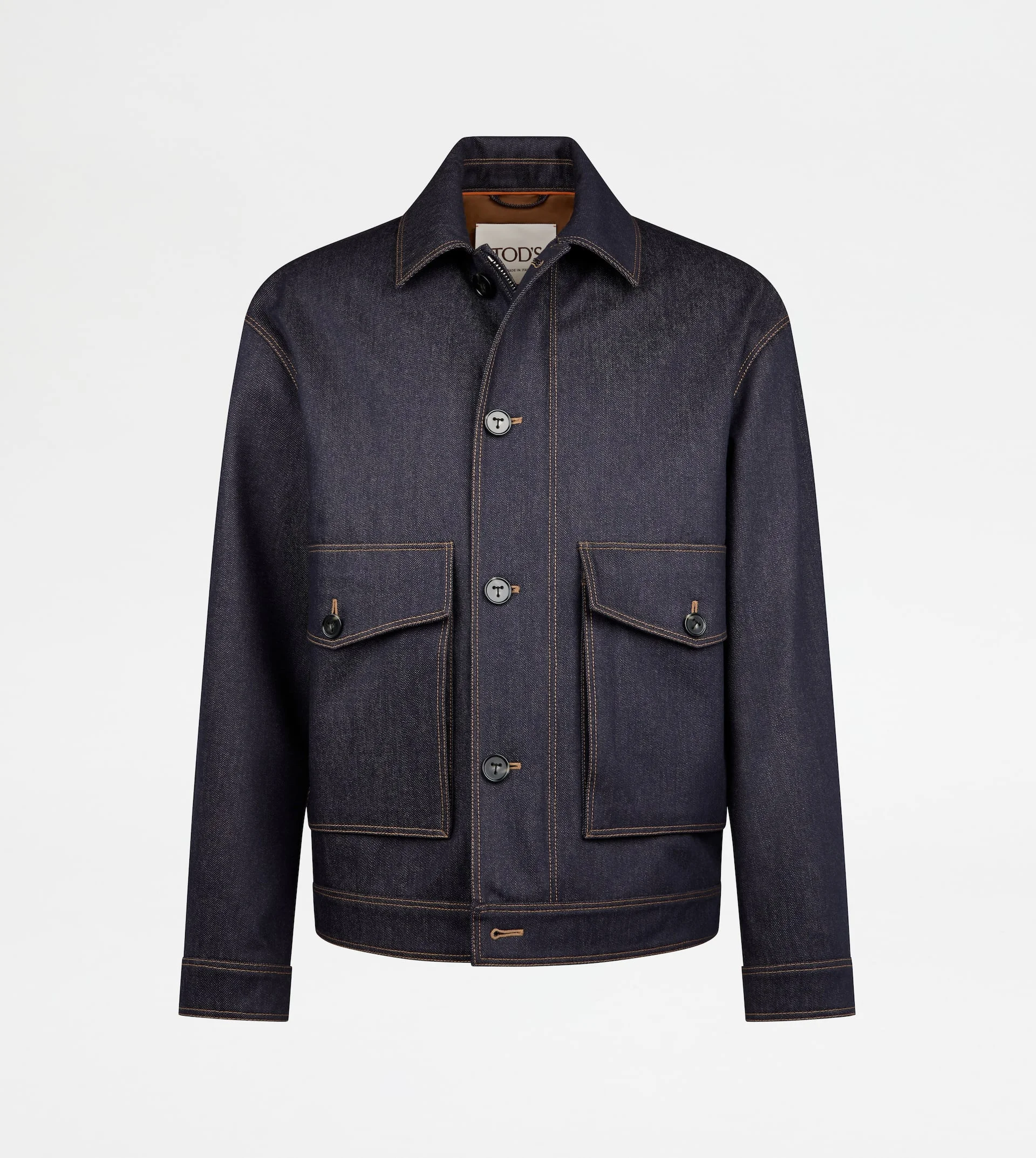 SHORT JACKET IN WOOL DENIM - BLUE - 1