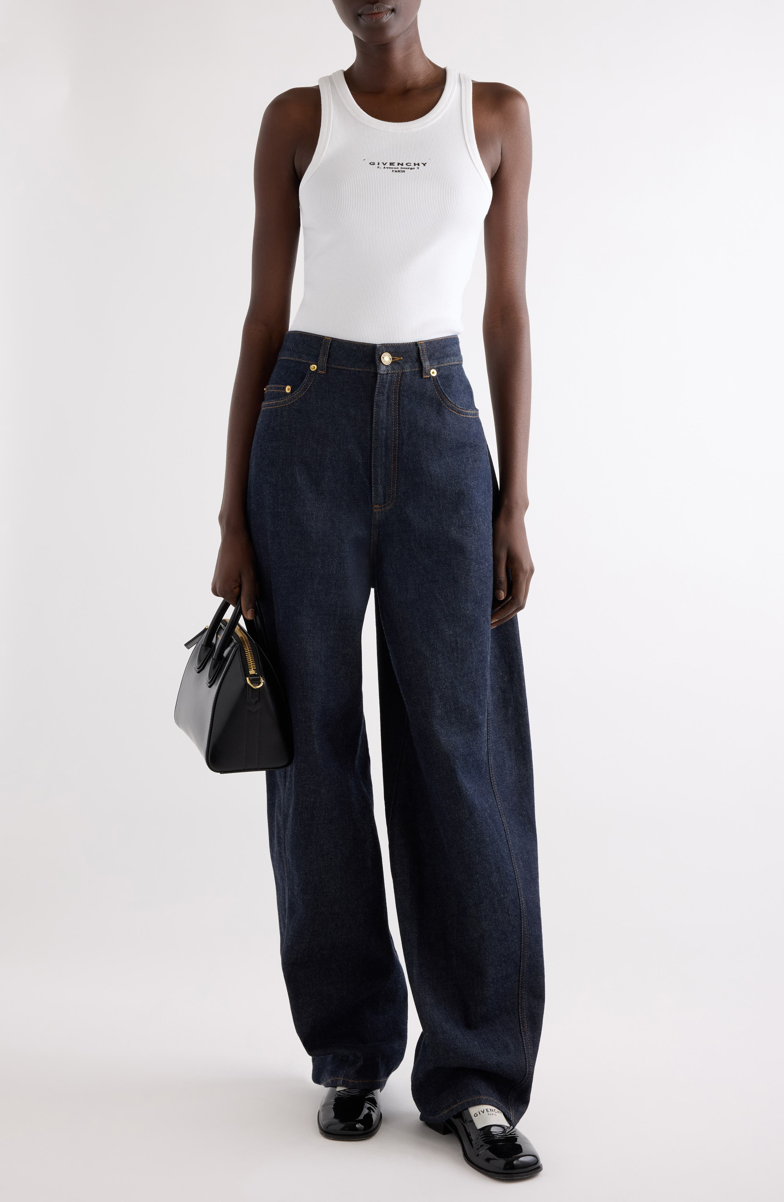 Givenchy Logo Wool & Silk Rib Tank in White at Nordstrom - 2