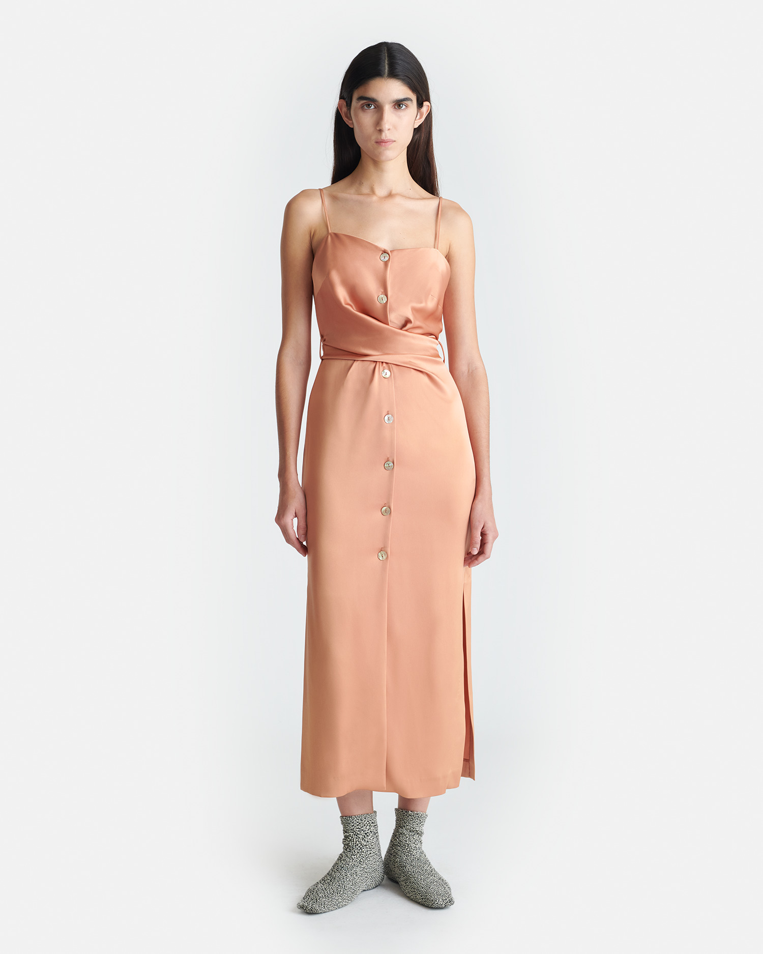 Draped Slip Satin Midi Dress - 3