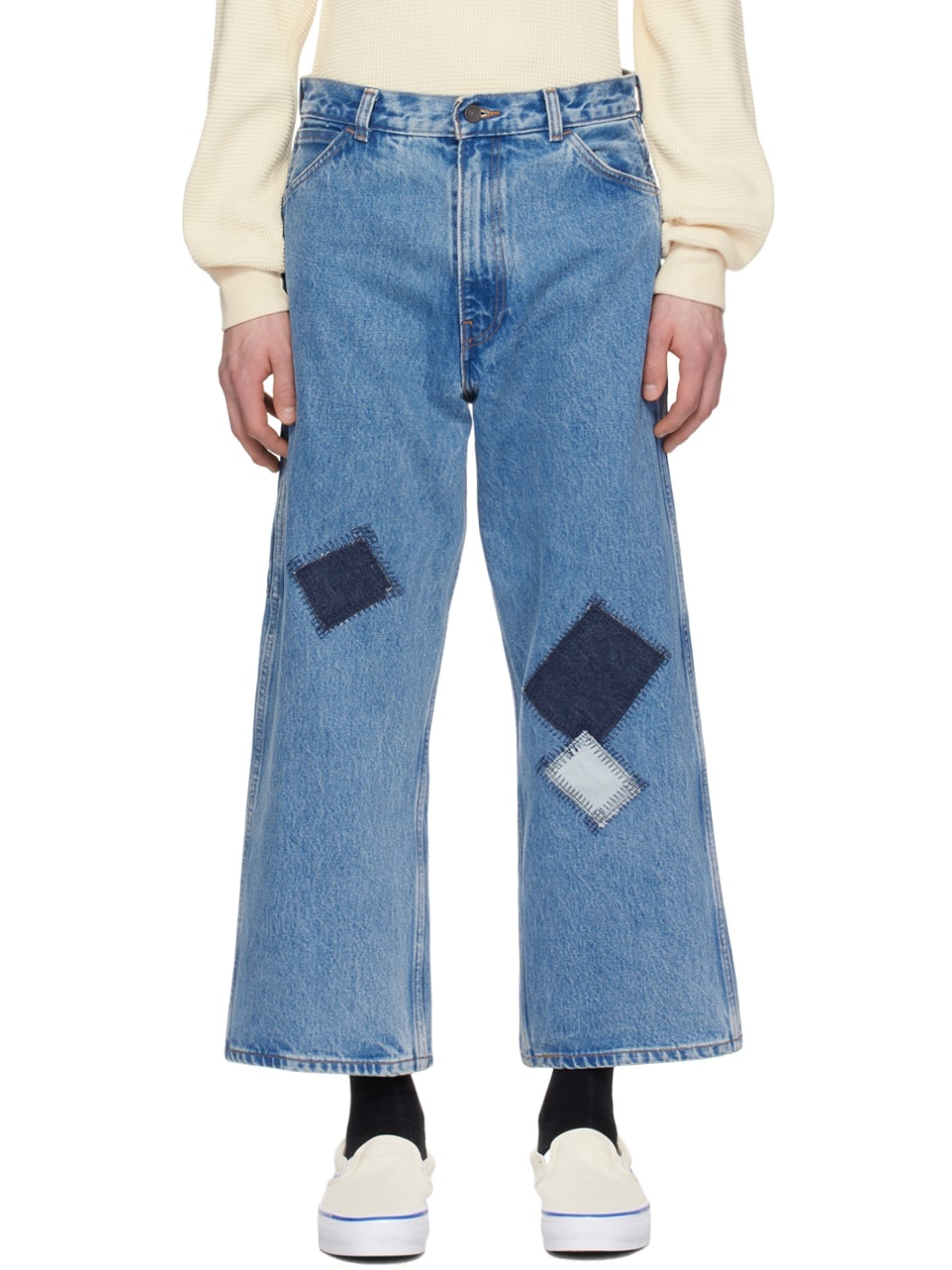 Blue Skateboarding Cropped Carpenter Jeans - 1