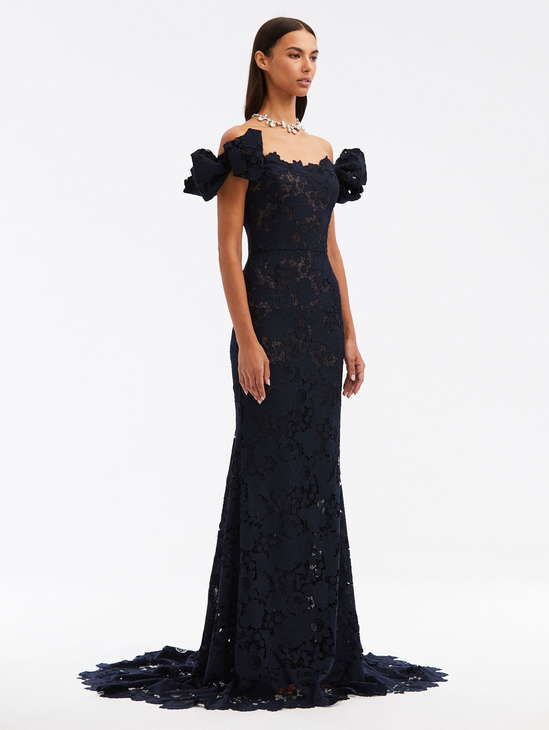 MIXED BOTANICAL GUIPURE LACE GOWN - 3