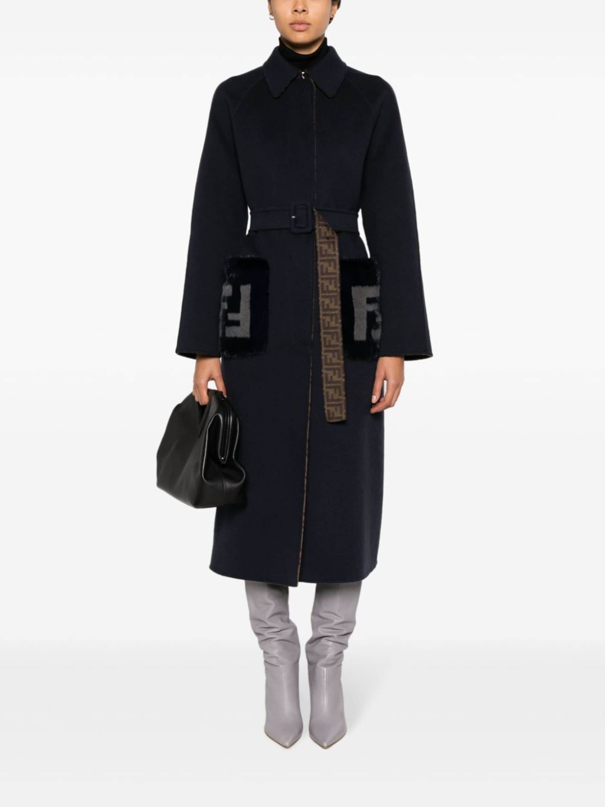 FENDI monogram-print belted virgin-wool coat