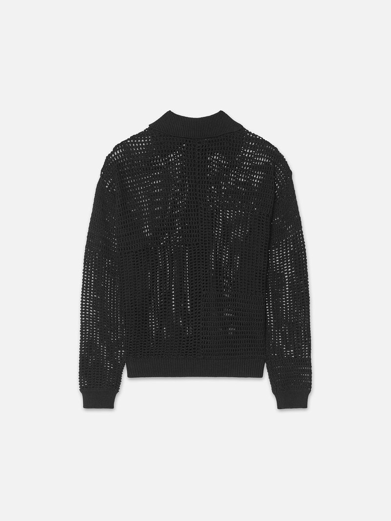 FRAME Tonal Crochet Sweater in Black outlook