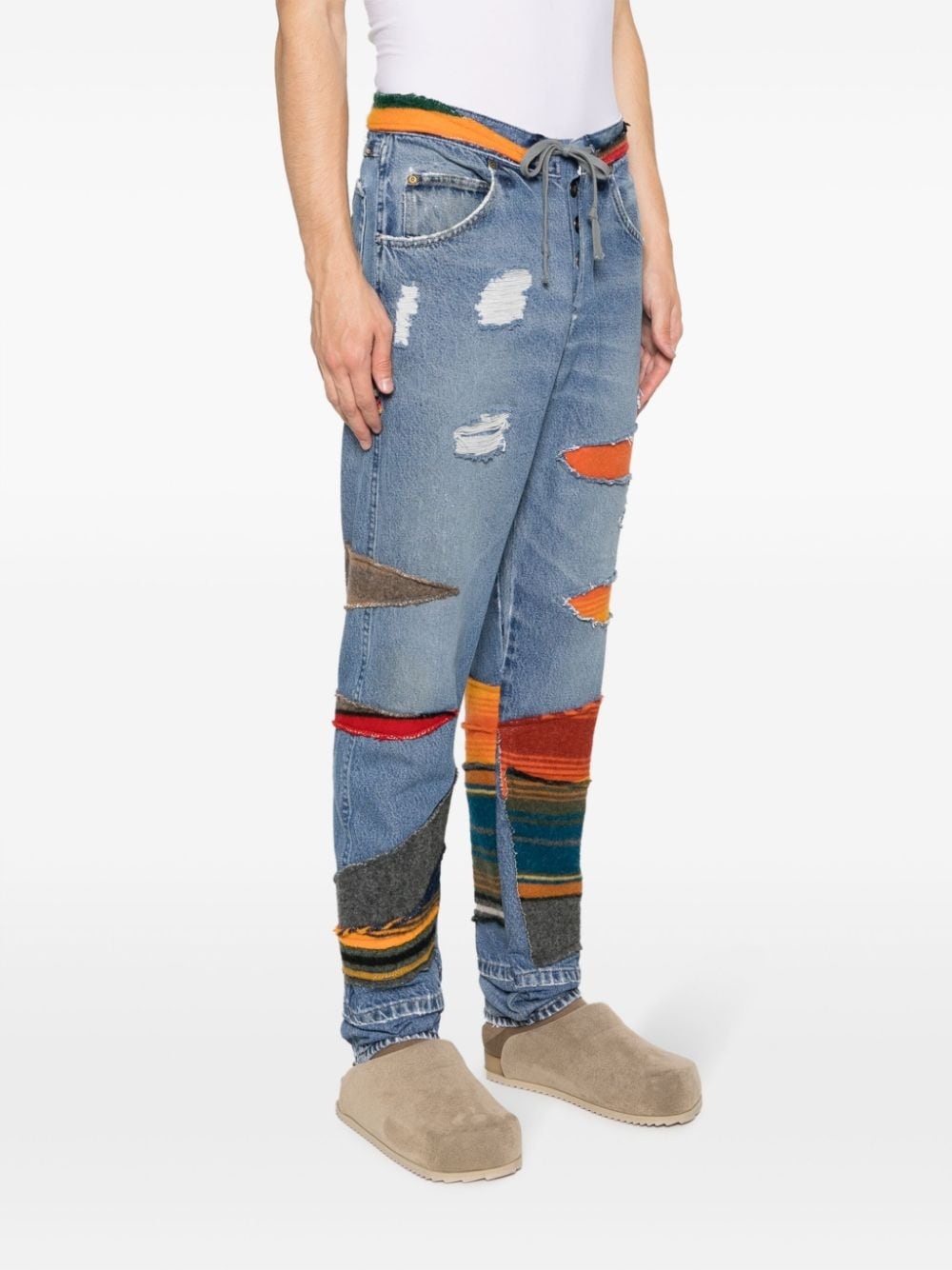 patchwork mid-rise tapered jeans - 3