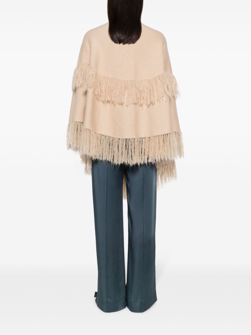 fringed wool-blend cape - 4