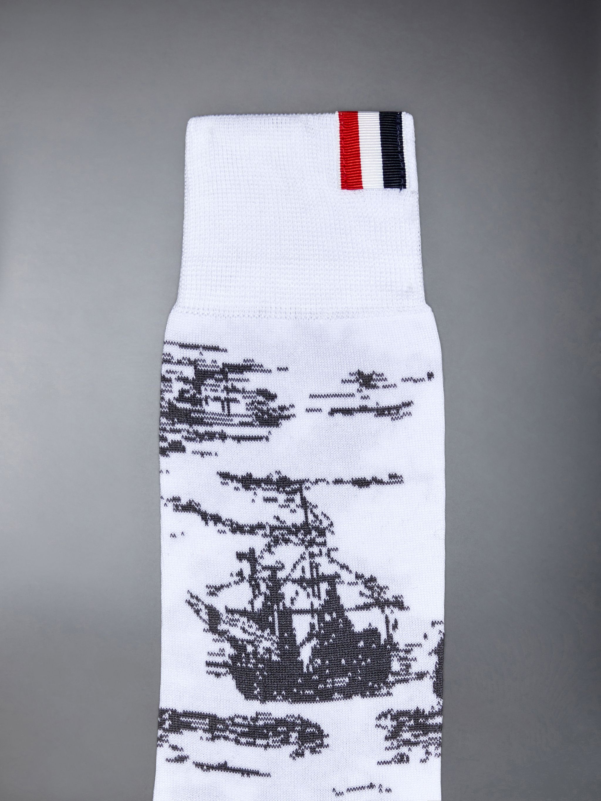 Cotton Nautical Toile Mid Calf Socks - 2